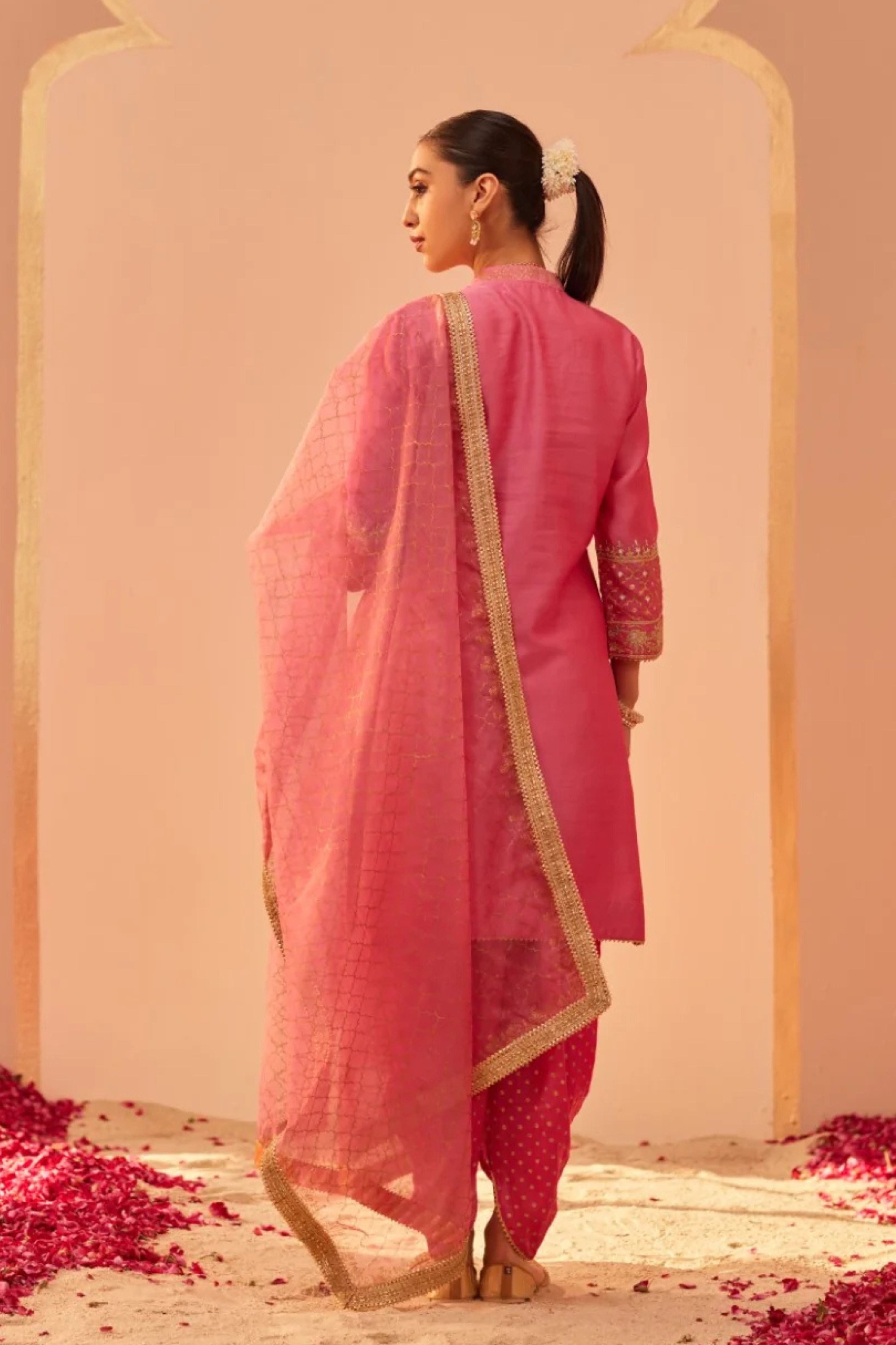 Faheeda  Flamingo Pink Kurta Set