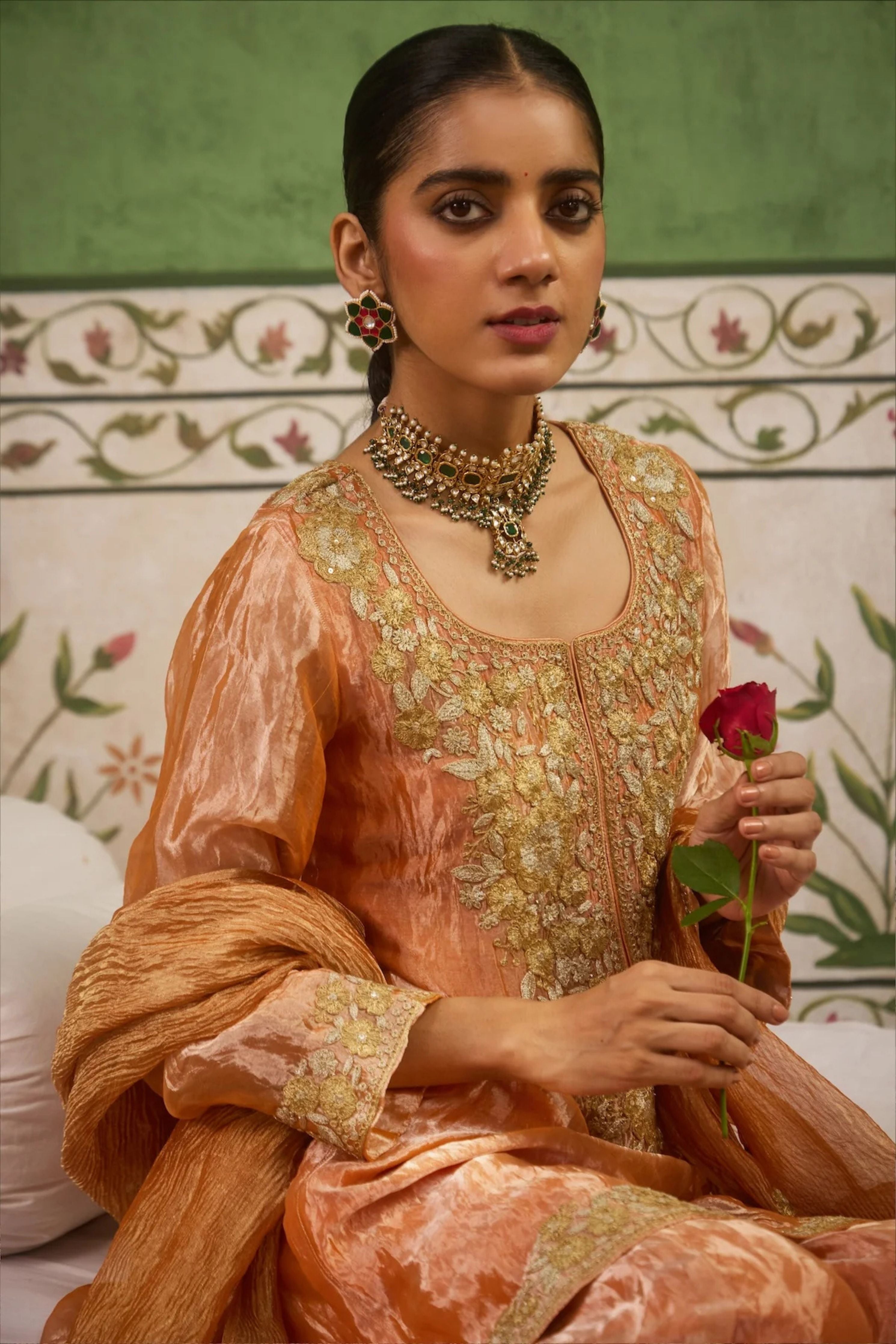 Reet Orange Tissue Sharara Set