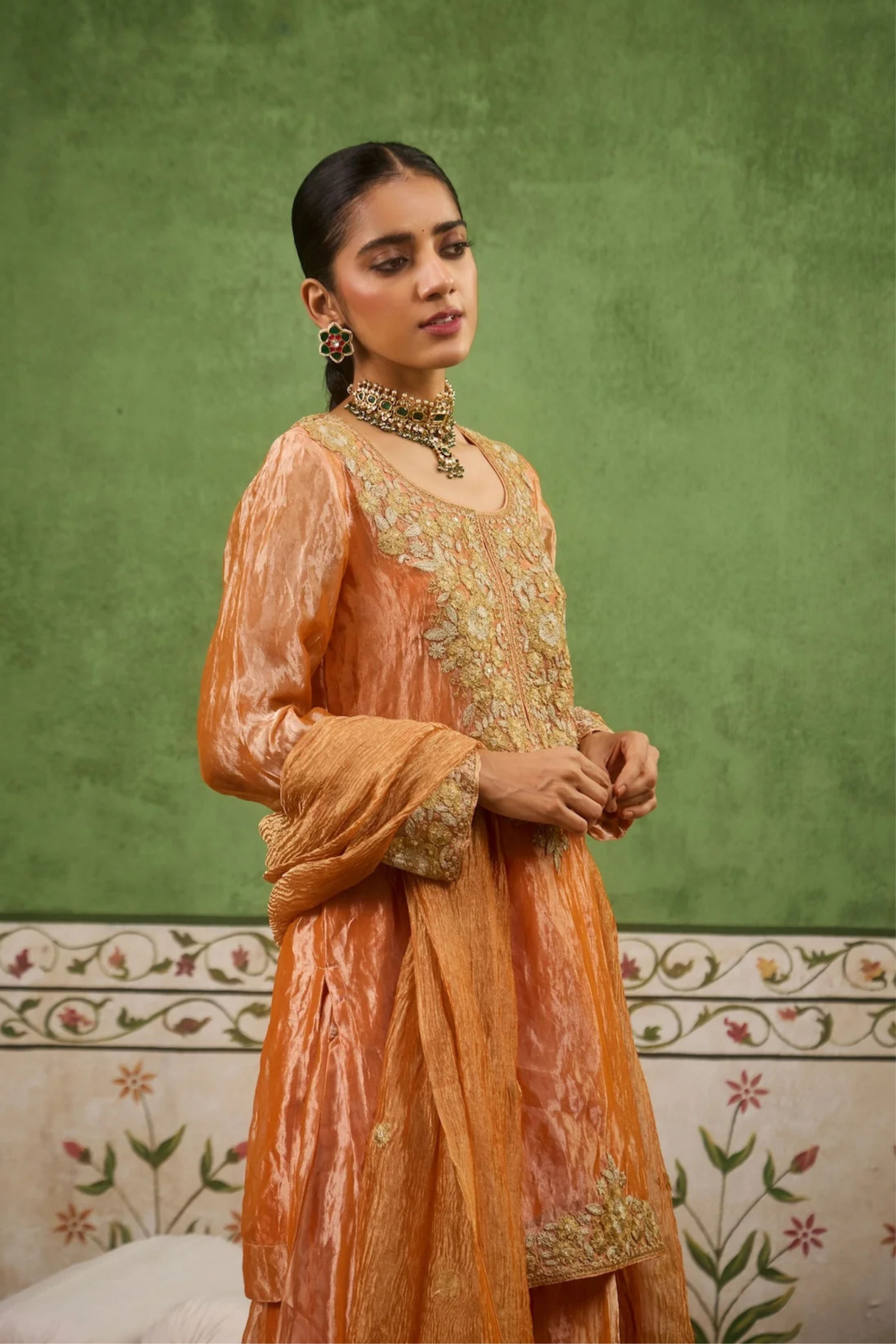 Reet Orange Tissue Sharara Set