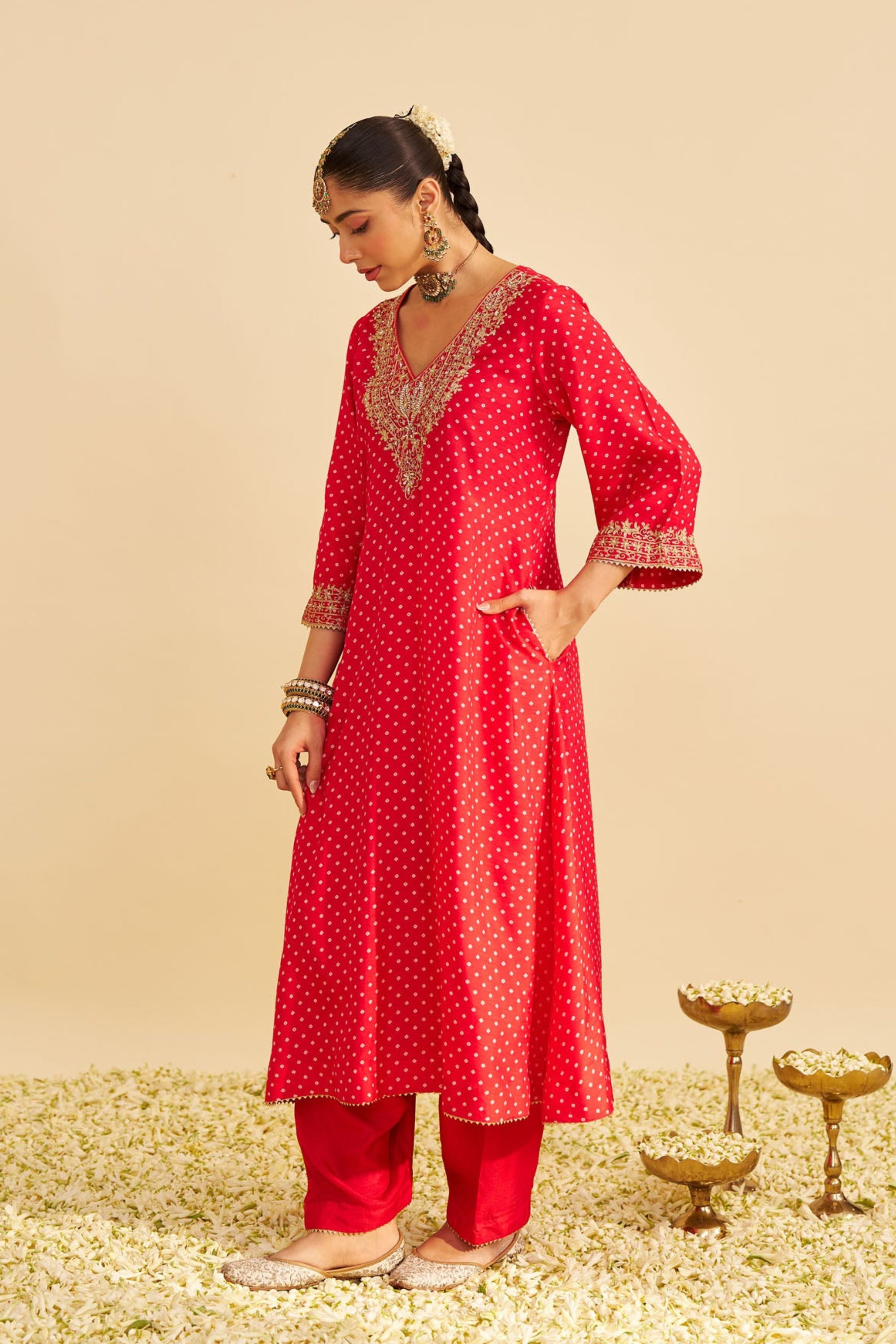 Zaliyah Red Long Choga With Salwar And Dupatta