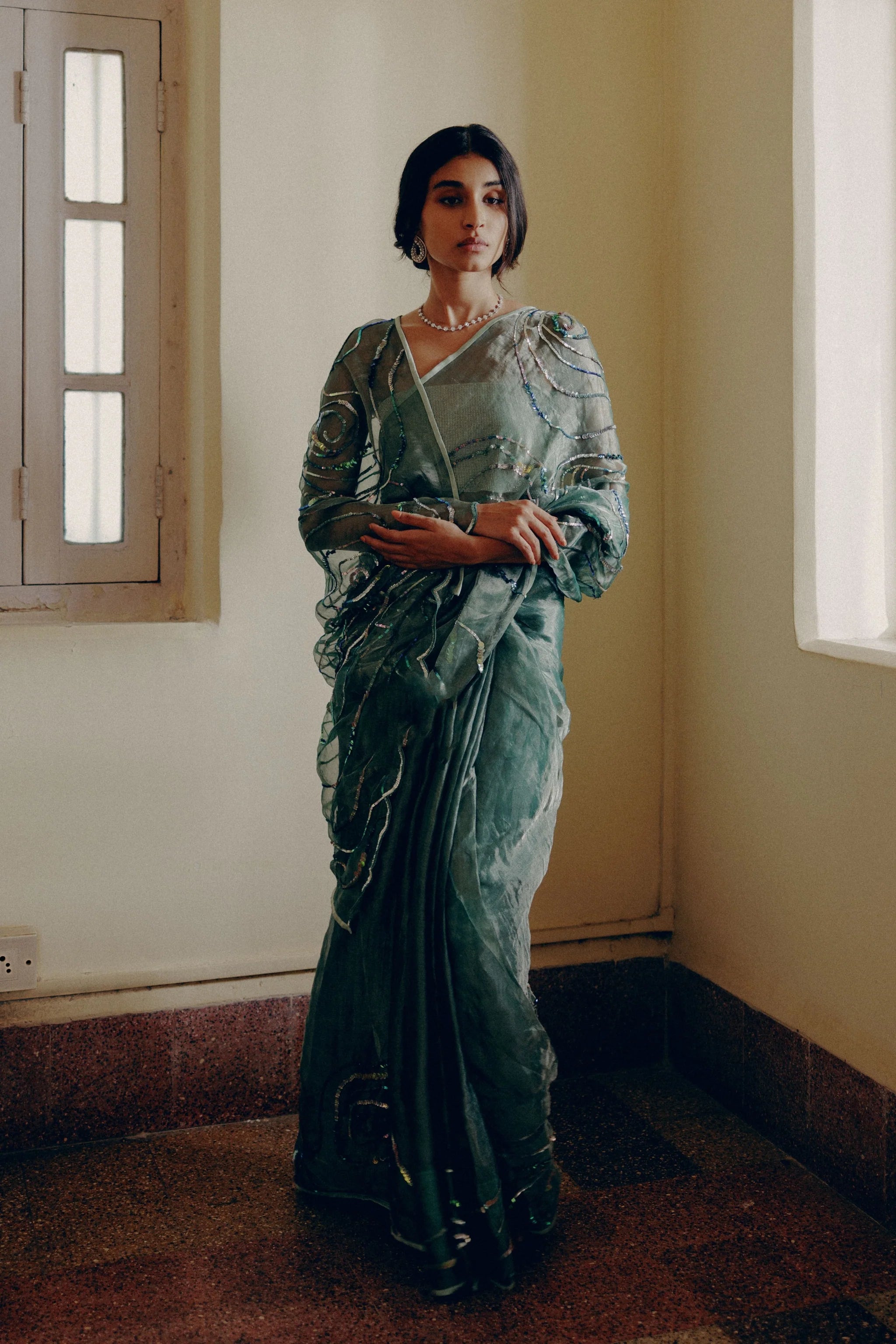 Feldspar Green Saree