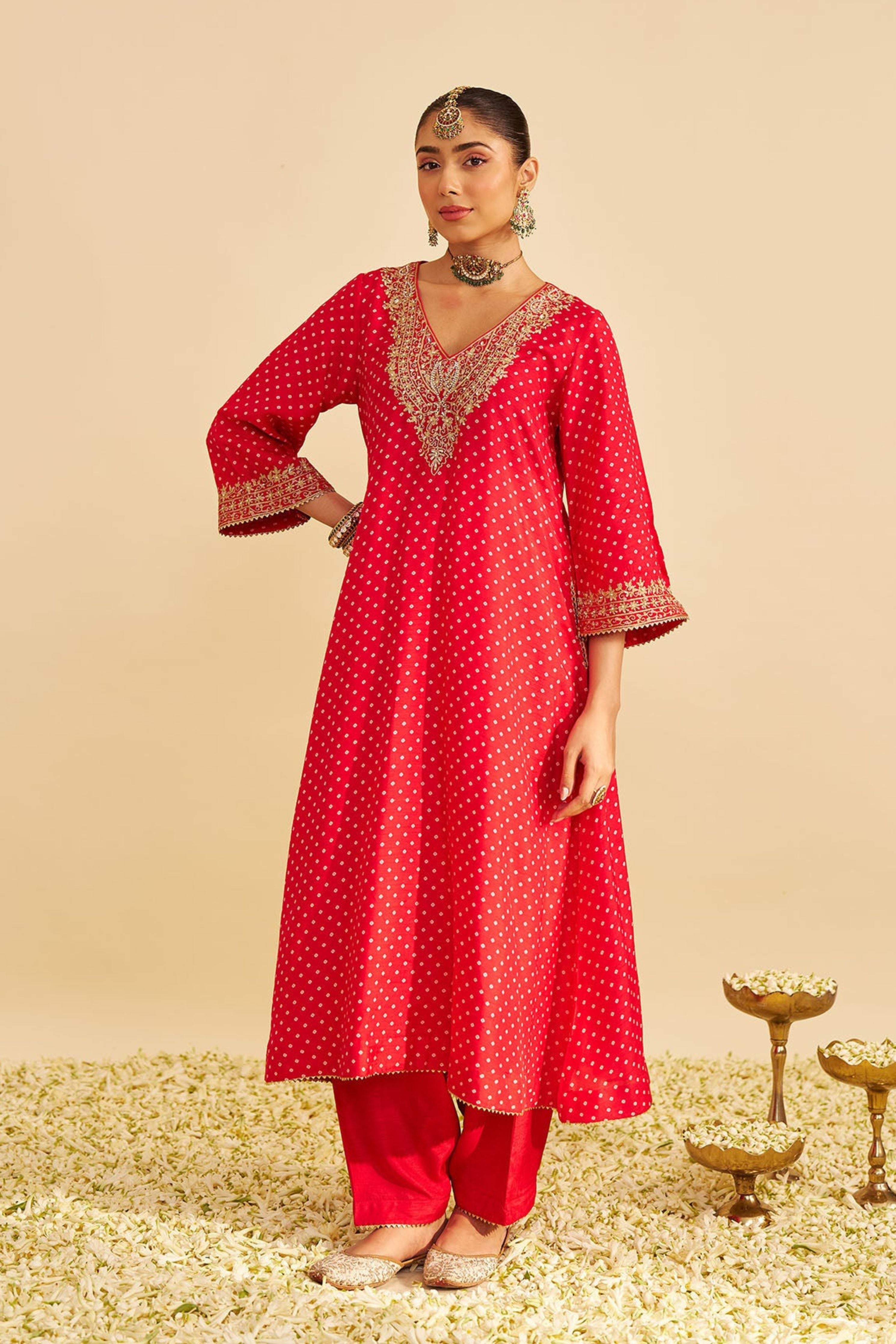 Zaliyah Red Long Choga With Salwar And Dupatta