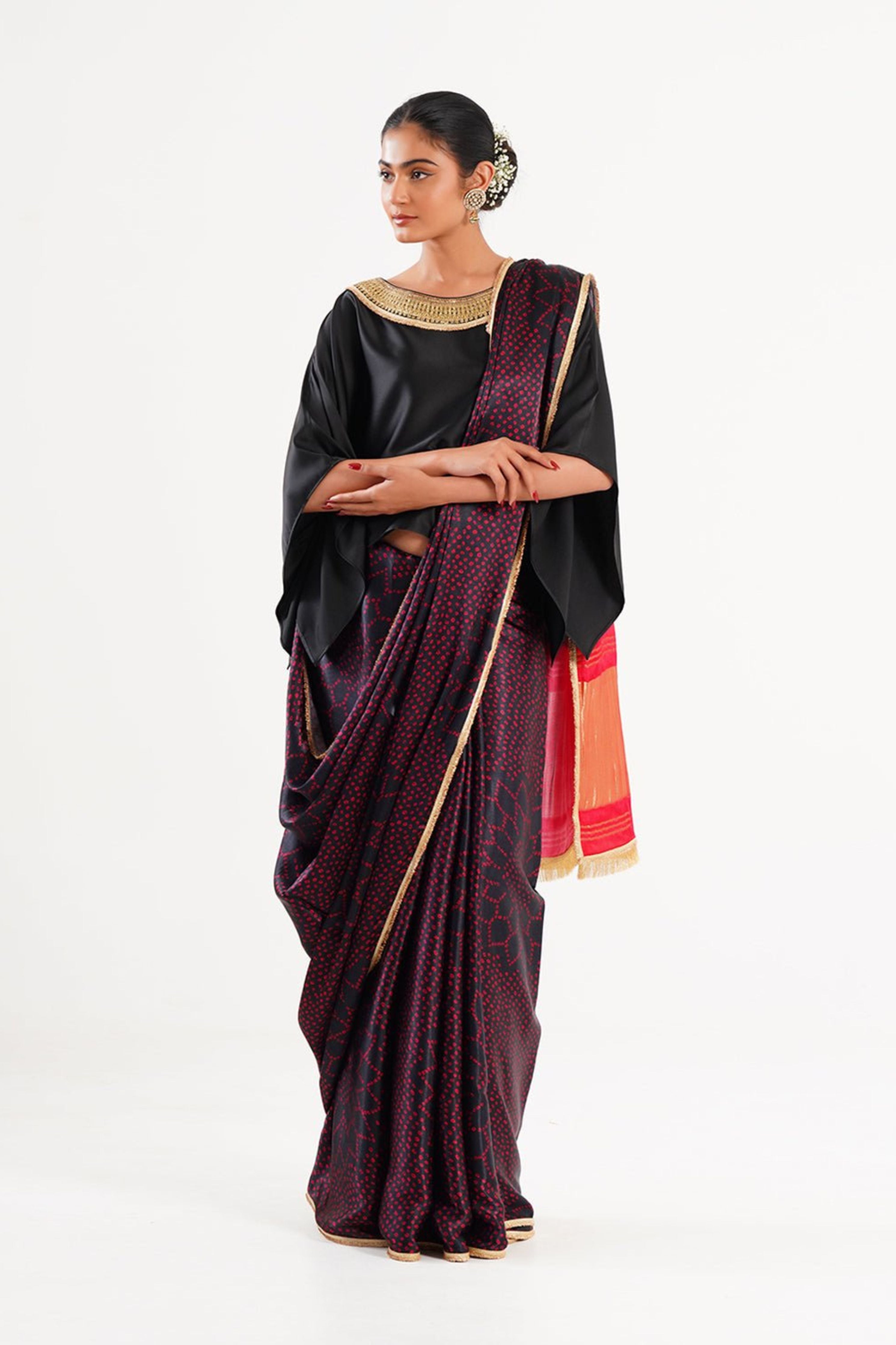 Bandhej Mixology Saree  In Black & Red