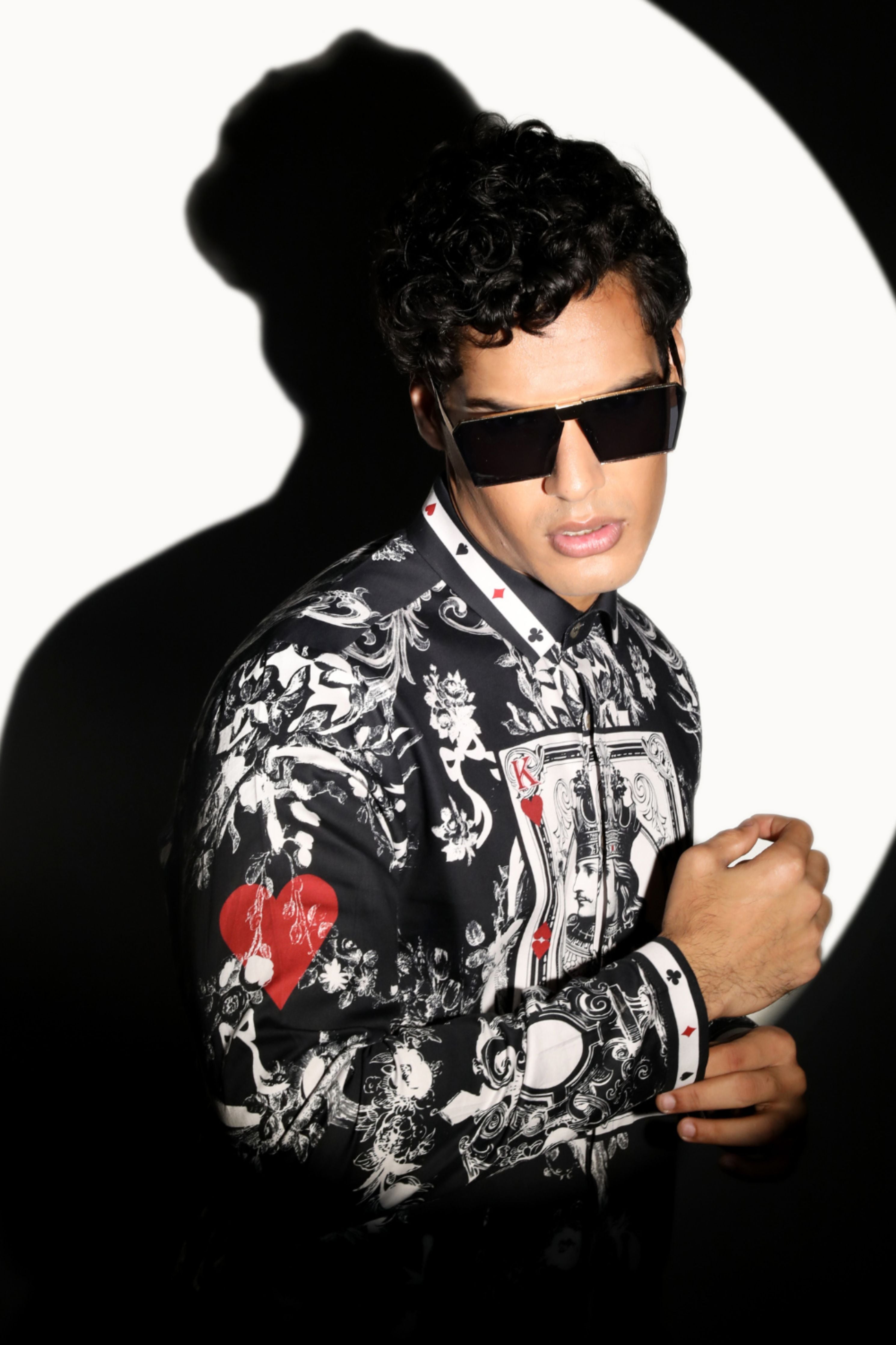 Rajsamand Taash Printed Black Shirt