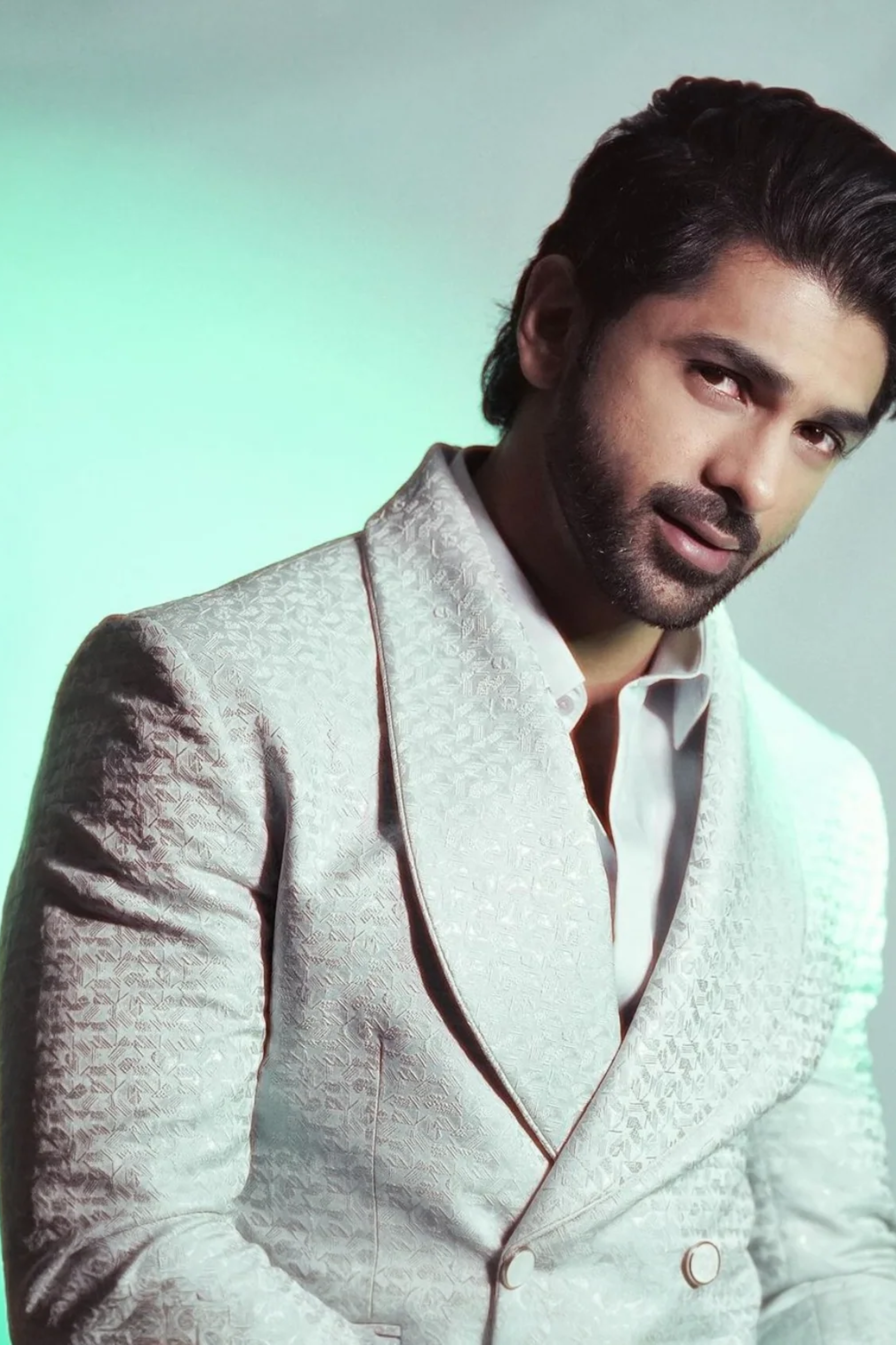 Taaha Shah in Silver Sterling Shawl Lapel Tuxedo Set