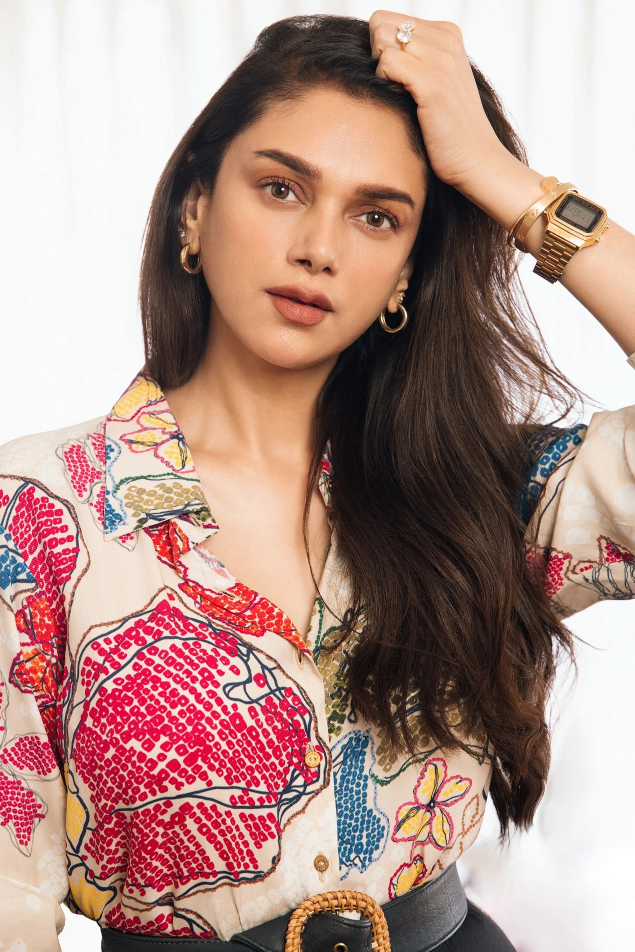 Aditi Rao Hydari In Periwinkle Bandhani Print Shirt & Ria Skirt