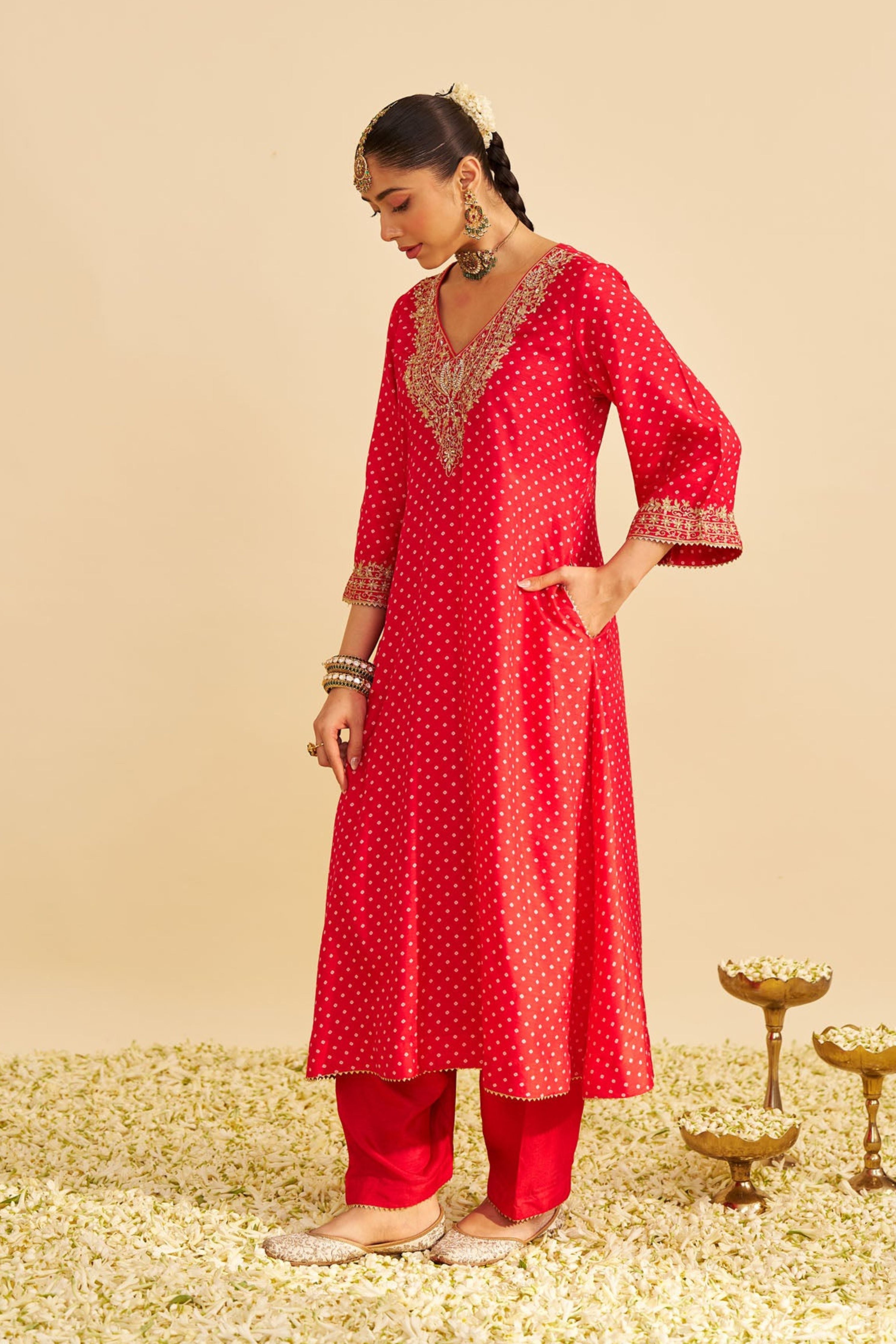 Zaliyah Red Long Choga With Salwar And Dupatta