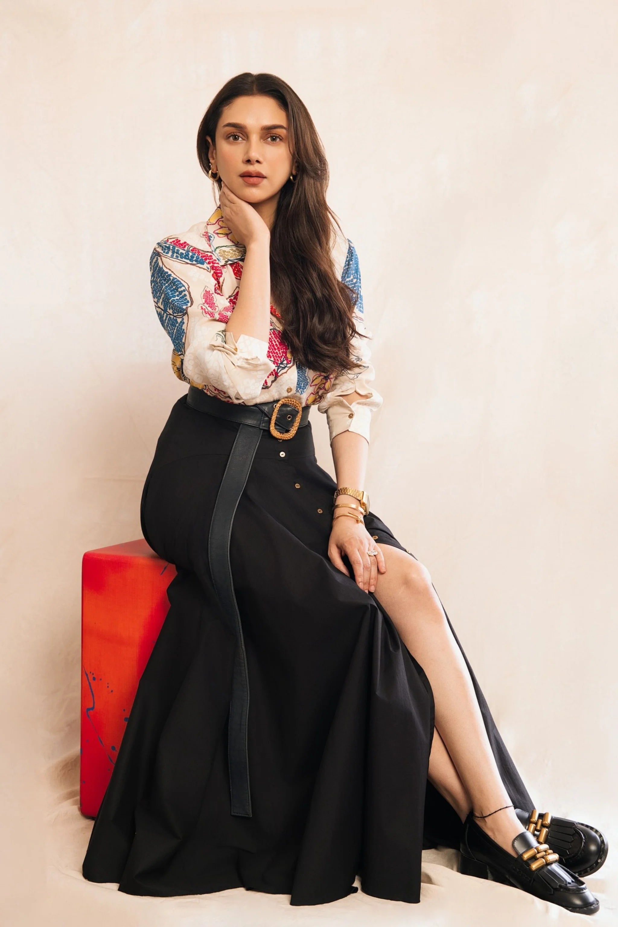 Aditi Rao Hydari In Periwinkle Bandhani Print Shirt & Ria Skirt