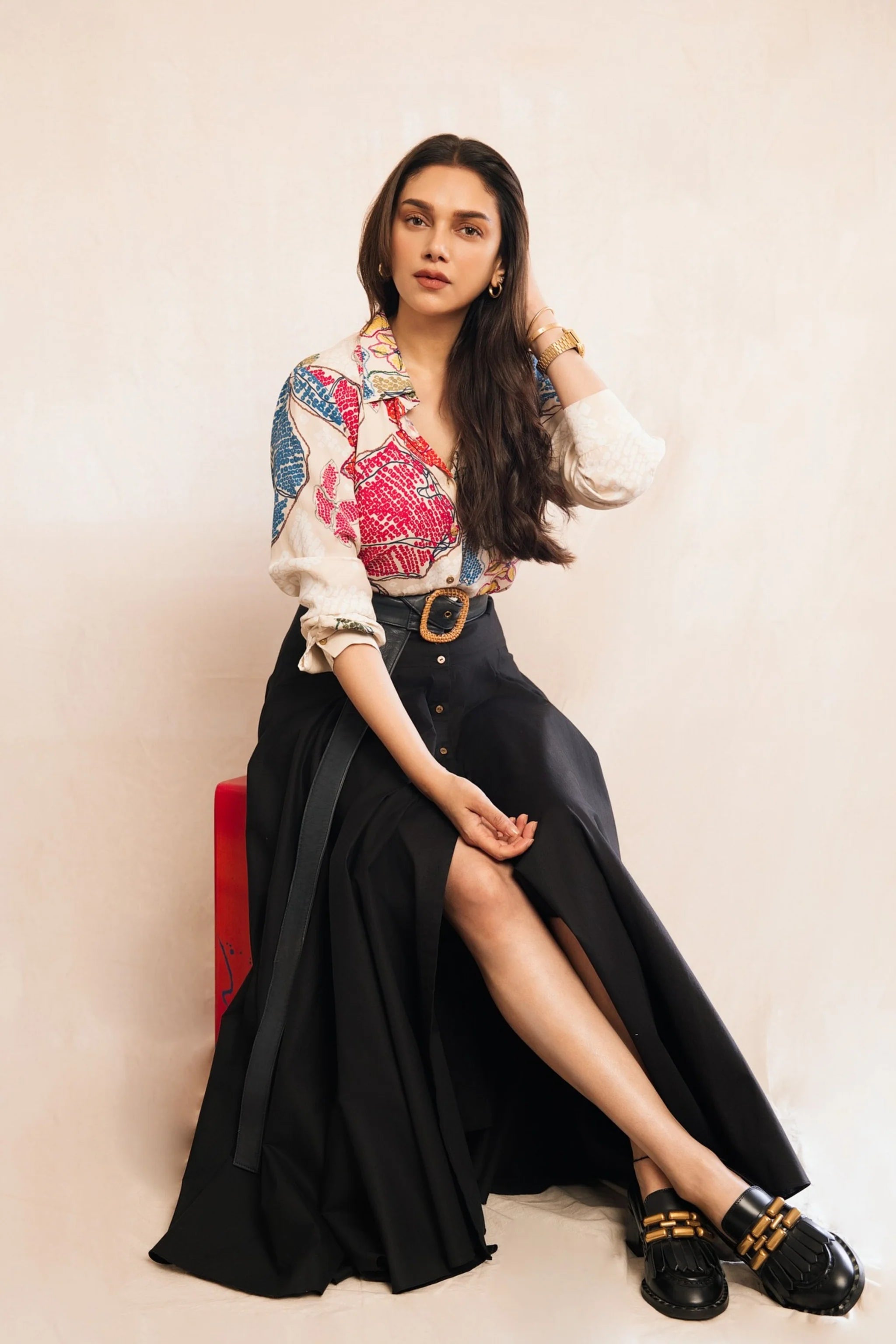 Aditi Rao Hydari In Periwinkle Bandhani Print Shirt & Ria Skirt