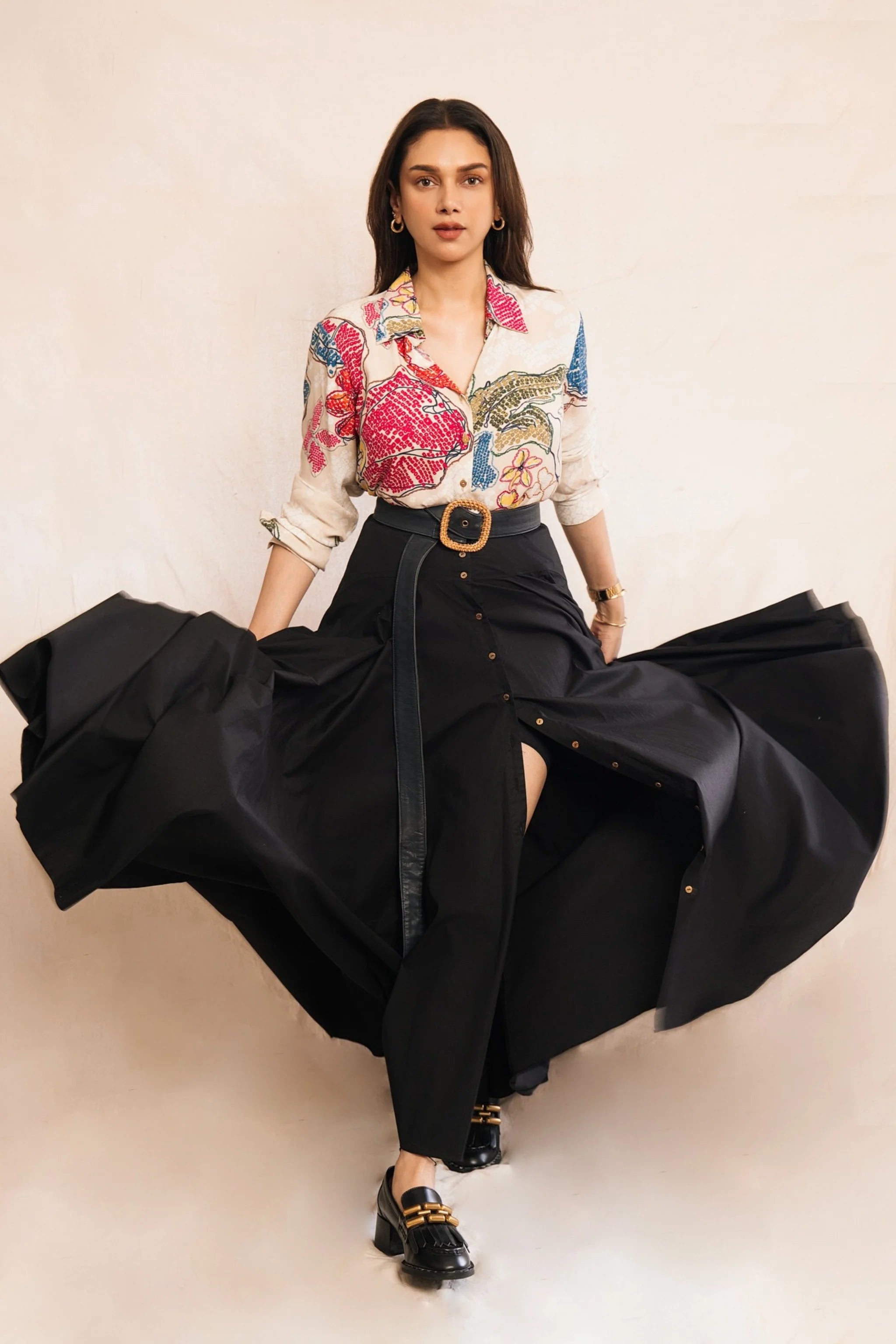 Aditi Rao Hydari In Periwinkle Bandhani Print Shirt & Ria Skirt