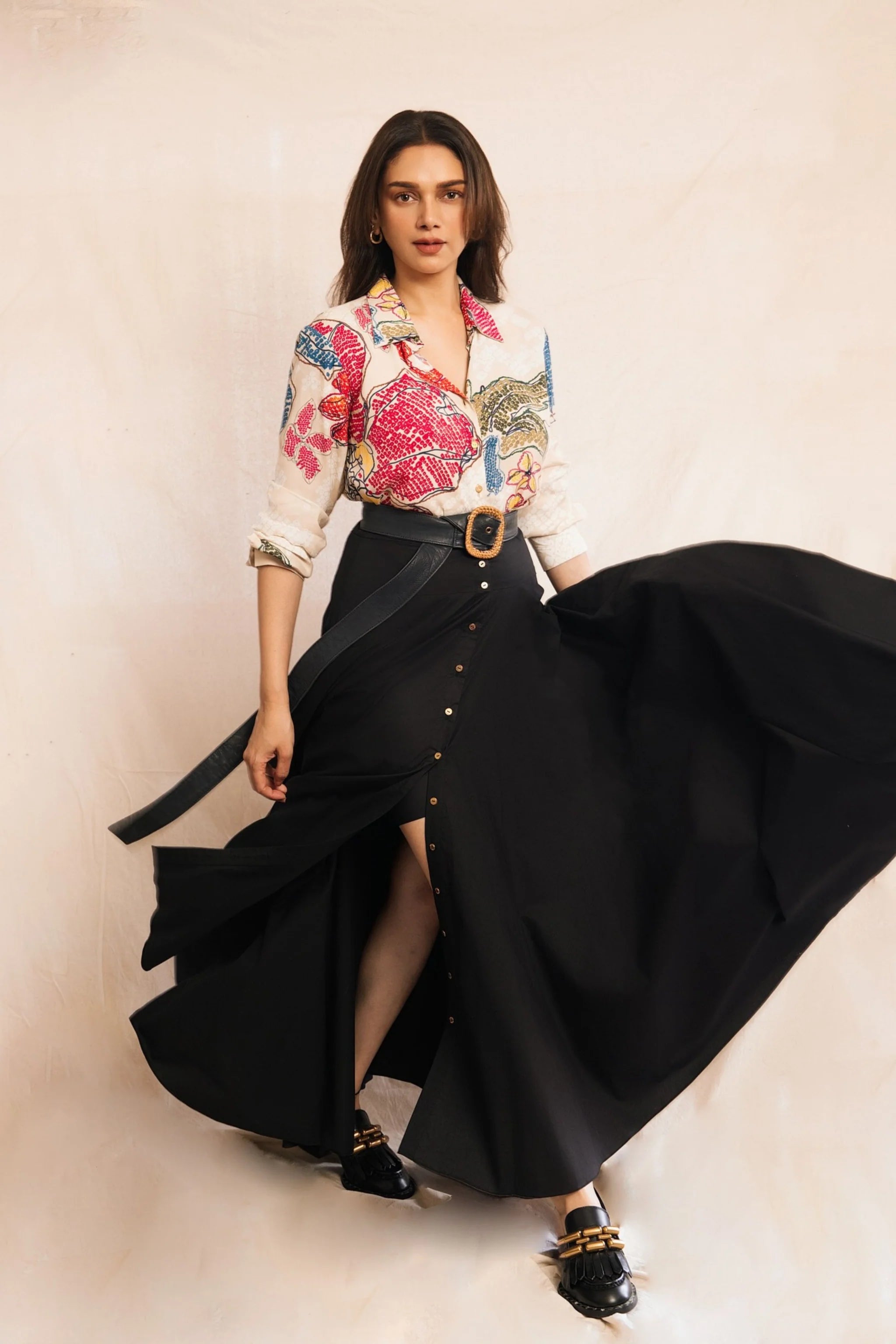 Aditi Rao Hydari In Periwinkle Bandhani Print Shirt & Ria Skirt