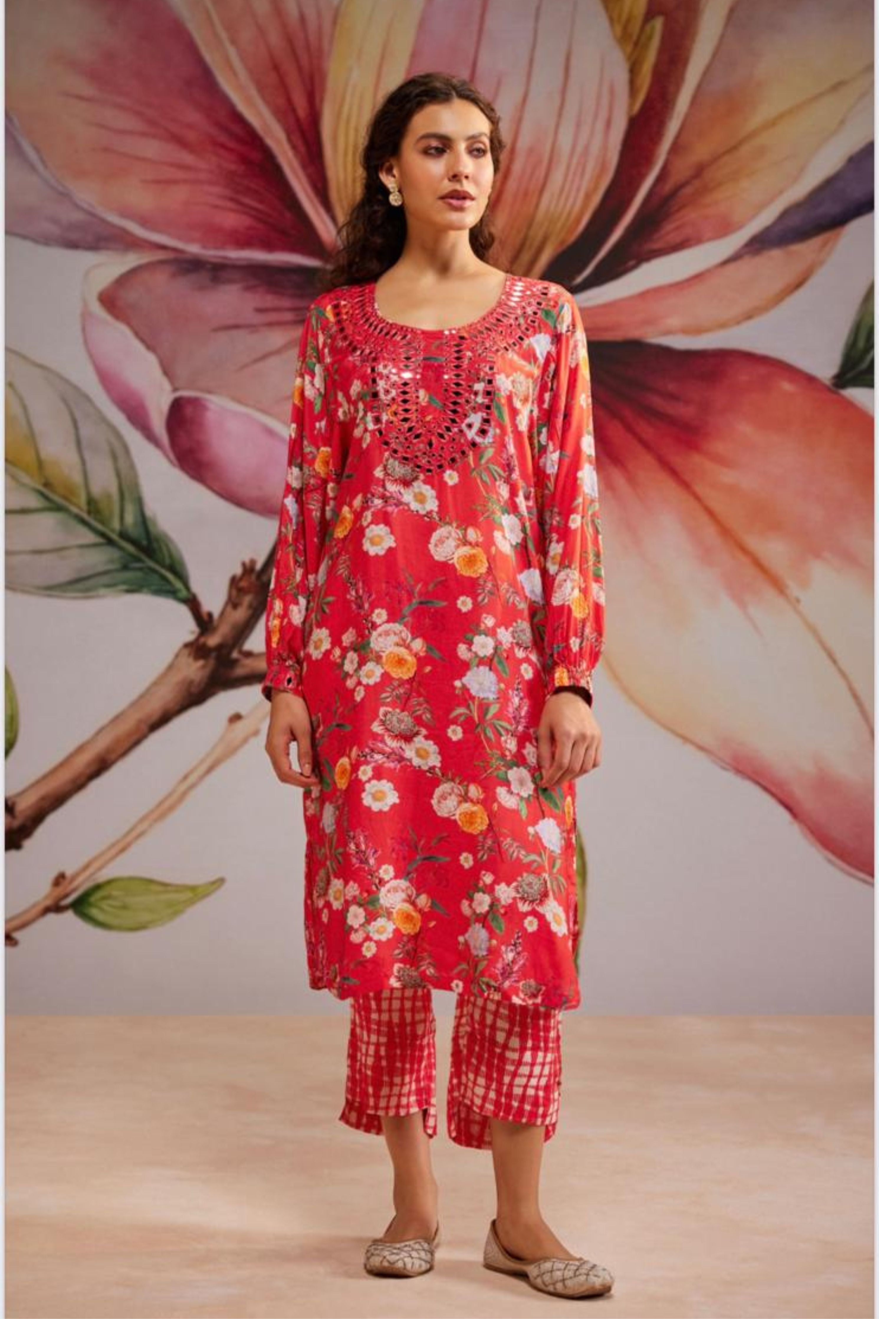 Red Mirror Kurta Set