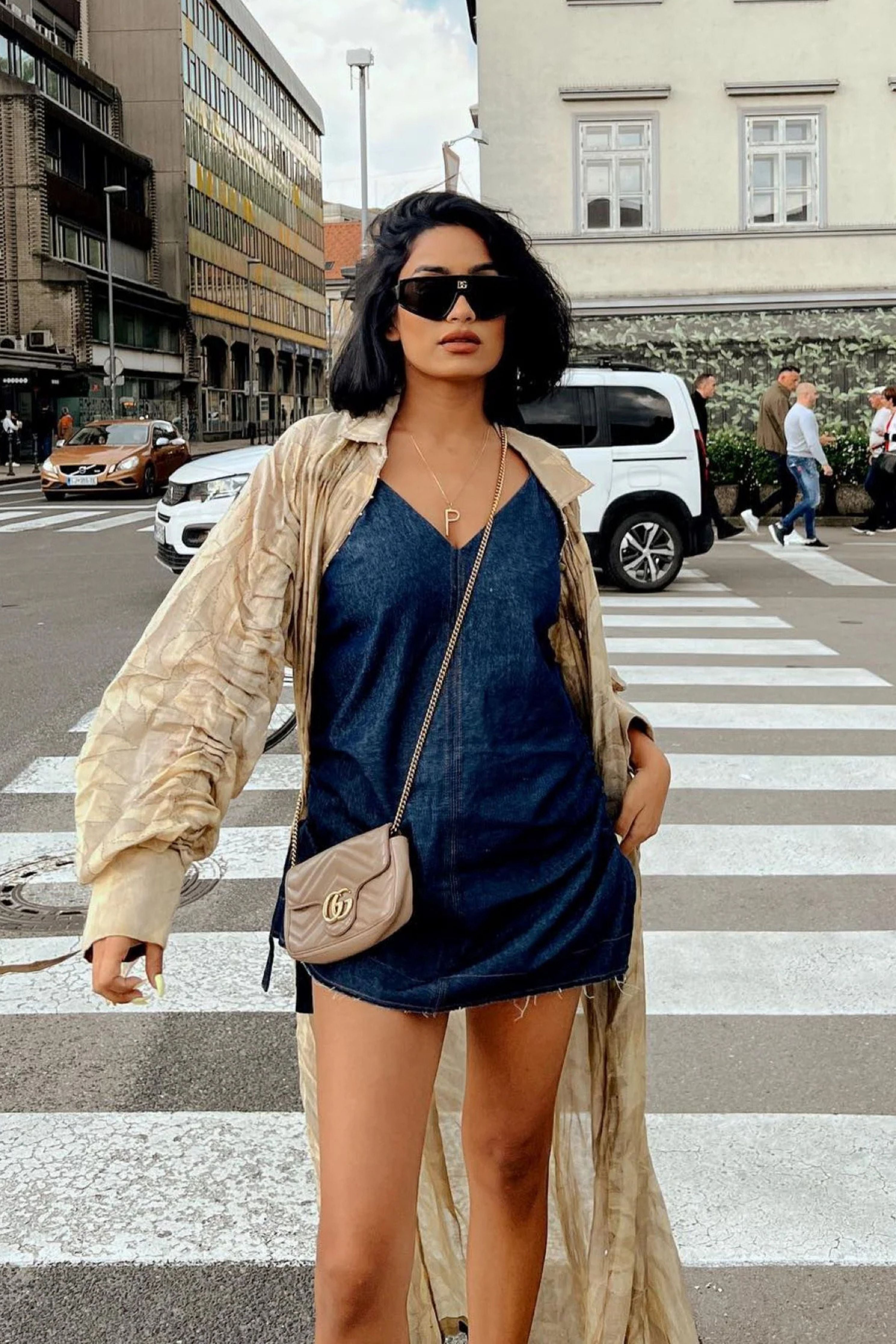 Sobhita Dhulipala In DENIM DRAWSTRING DRESS BLUE AND ECO PRINT BEIGE ROBE