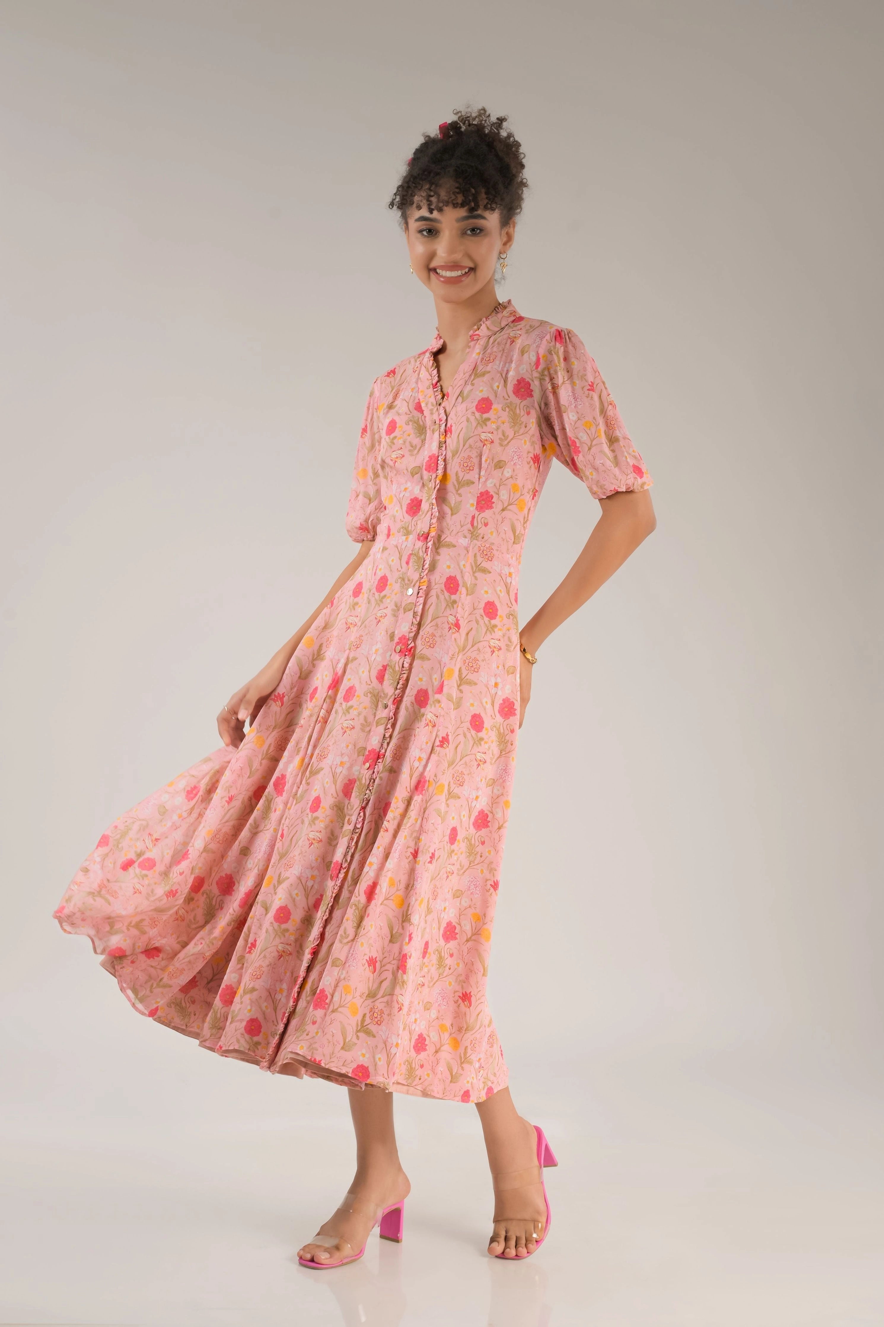 Dahlia Pink Floral Midi Dress