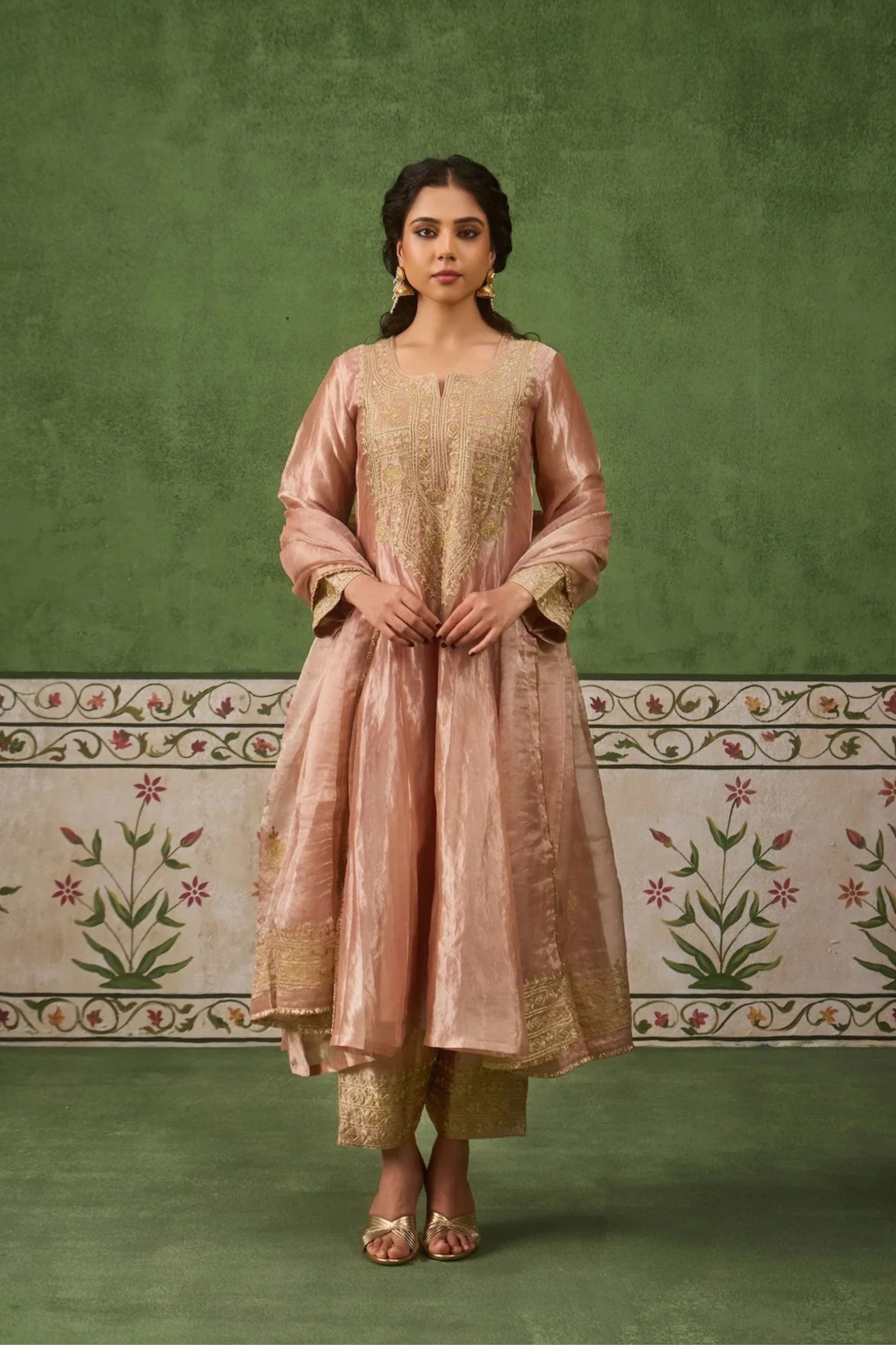 Reet Blush Pink Tissue Anarkali Kurta Set