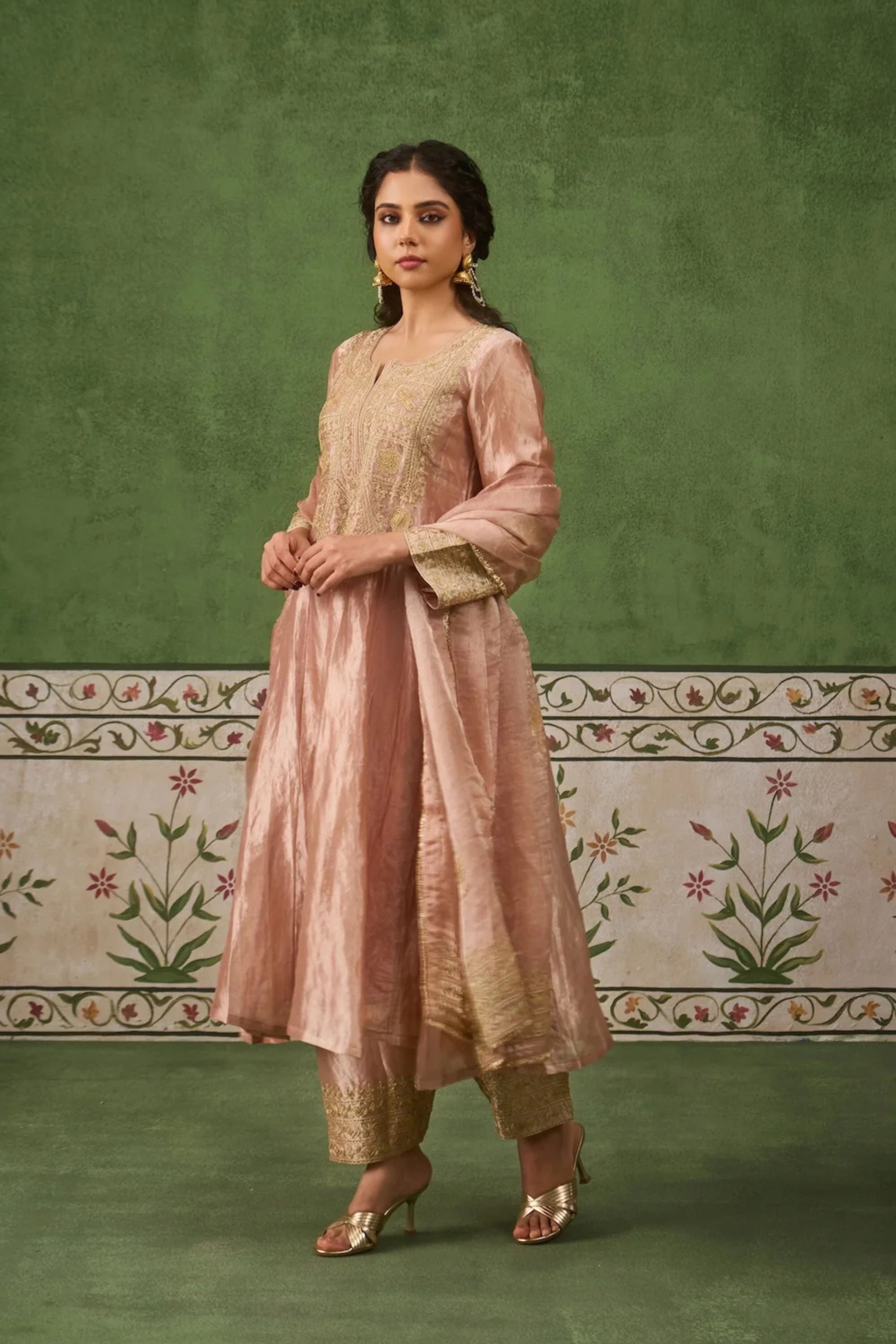 Reet Blush Pink Tissue Anarkali Kurta Set