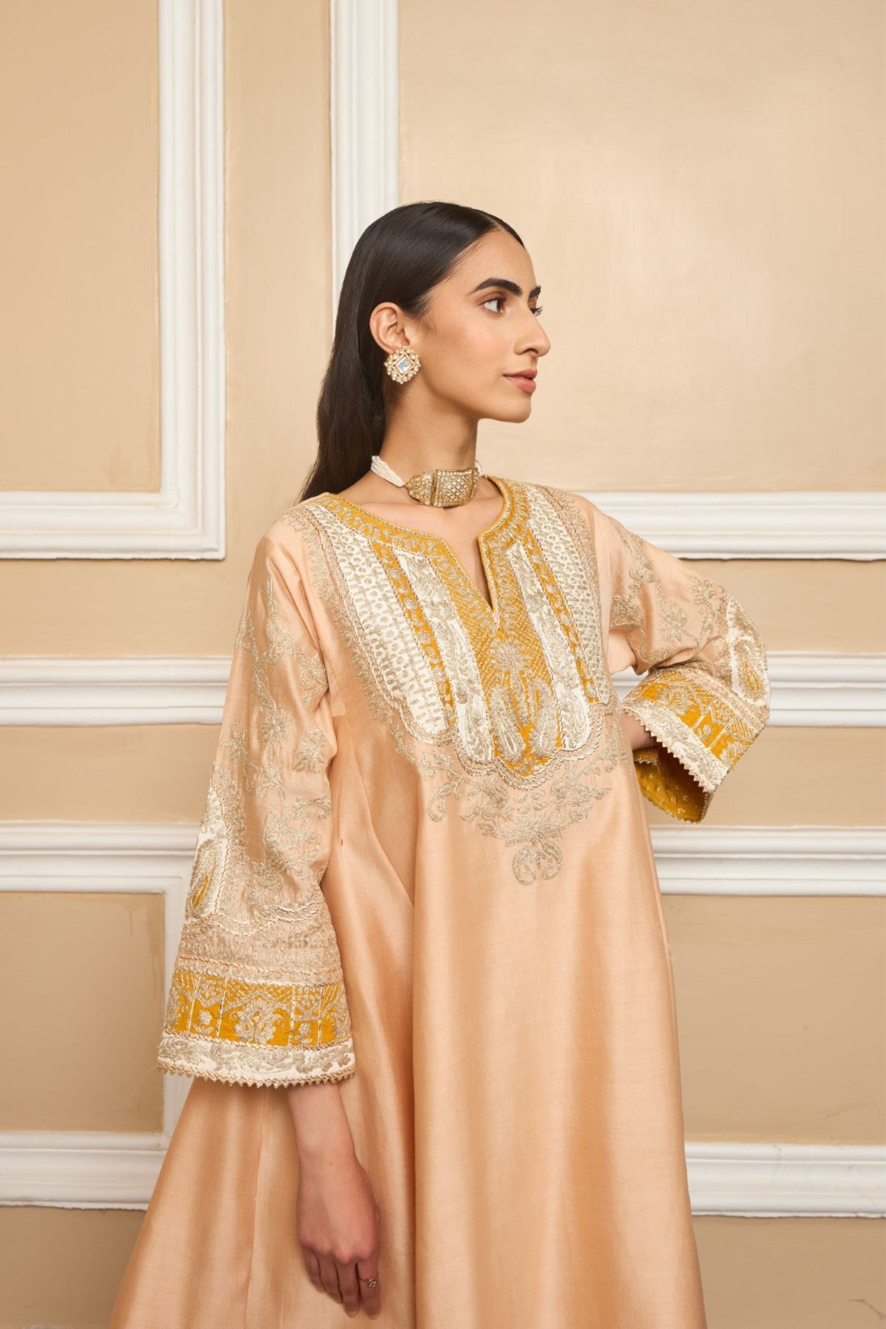 Mohsina Rose Pink Short Kalidaar Choga With Salwar