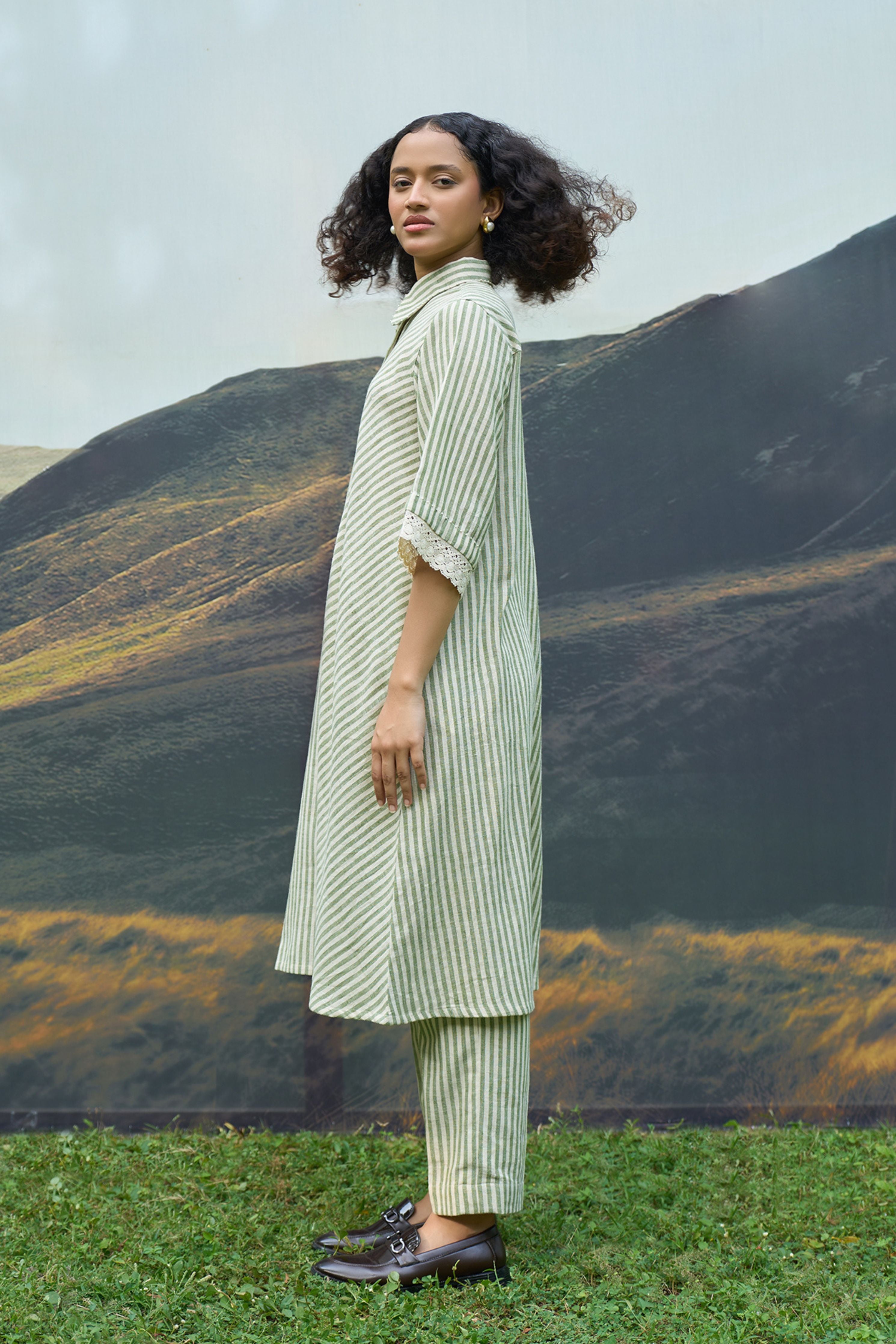 Moss Striped Tent Shirt Dress