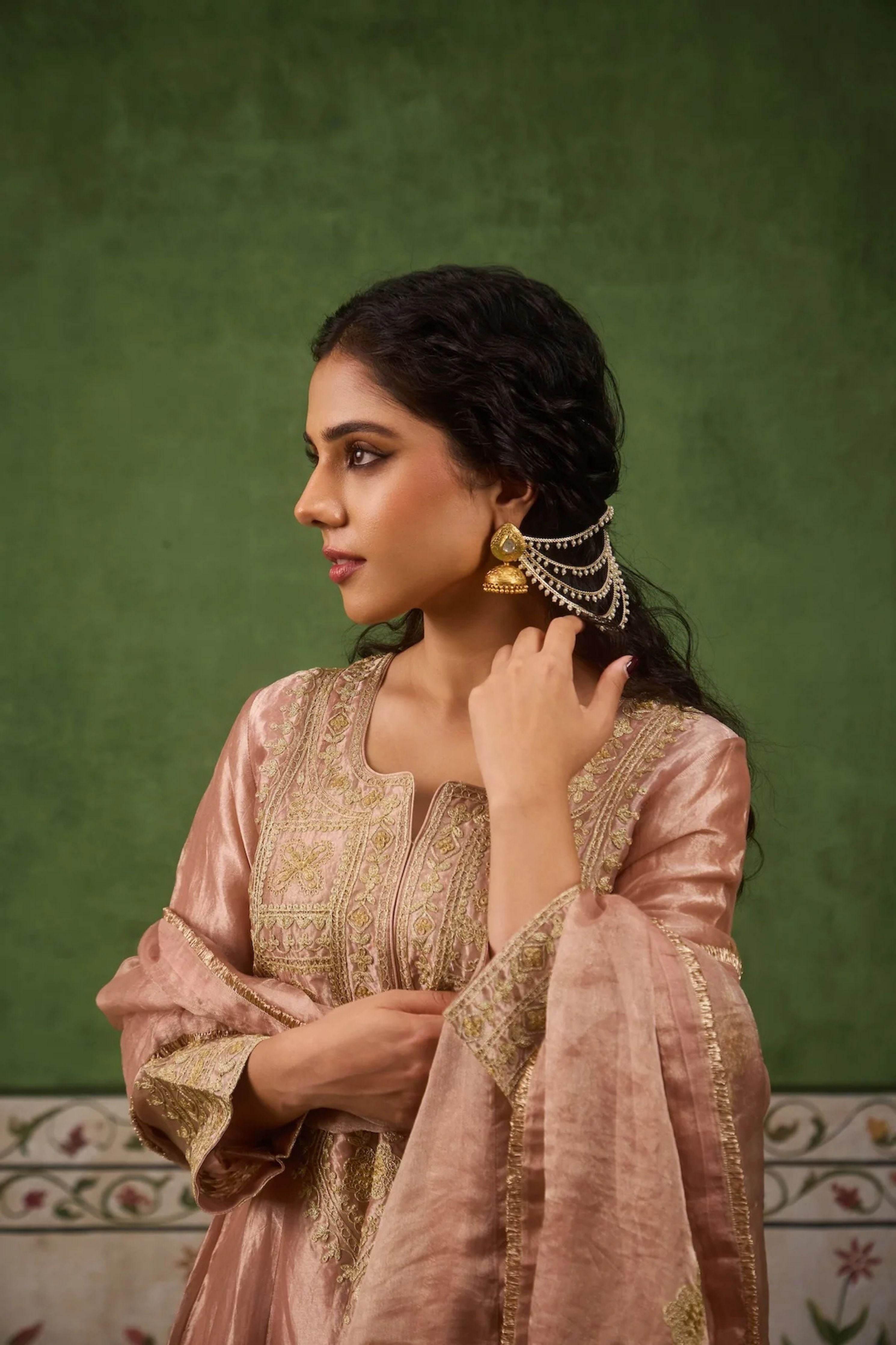 Reet Blush Pink Tissue Anarkali Kurta Set