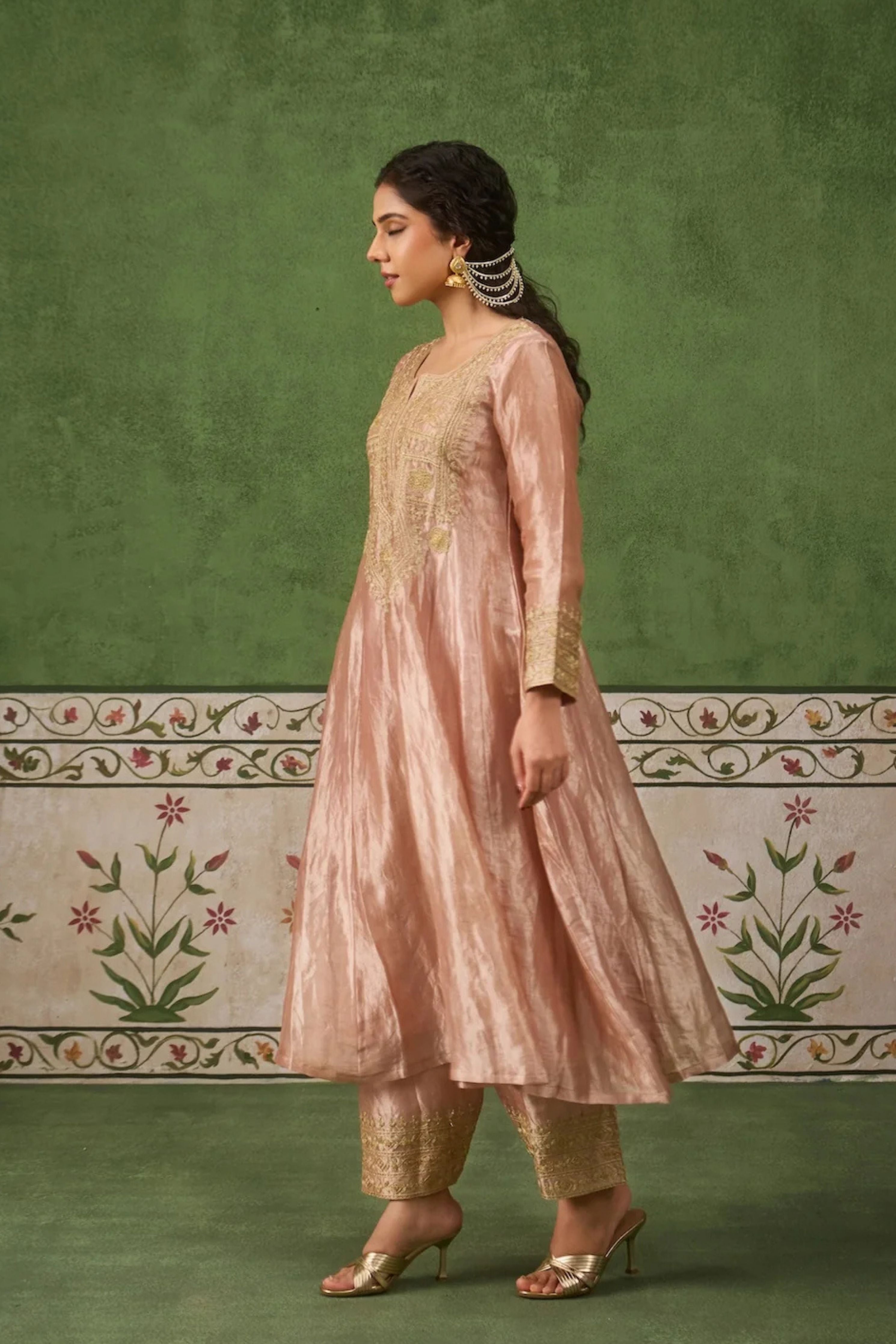 Reet Blush Pink Tissue Anarkali Kurta Set