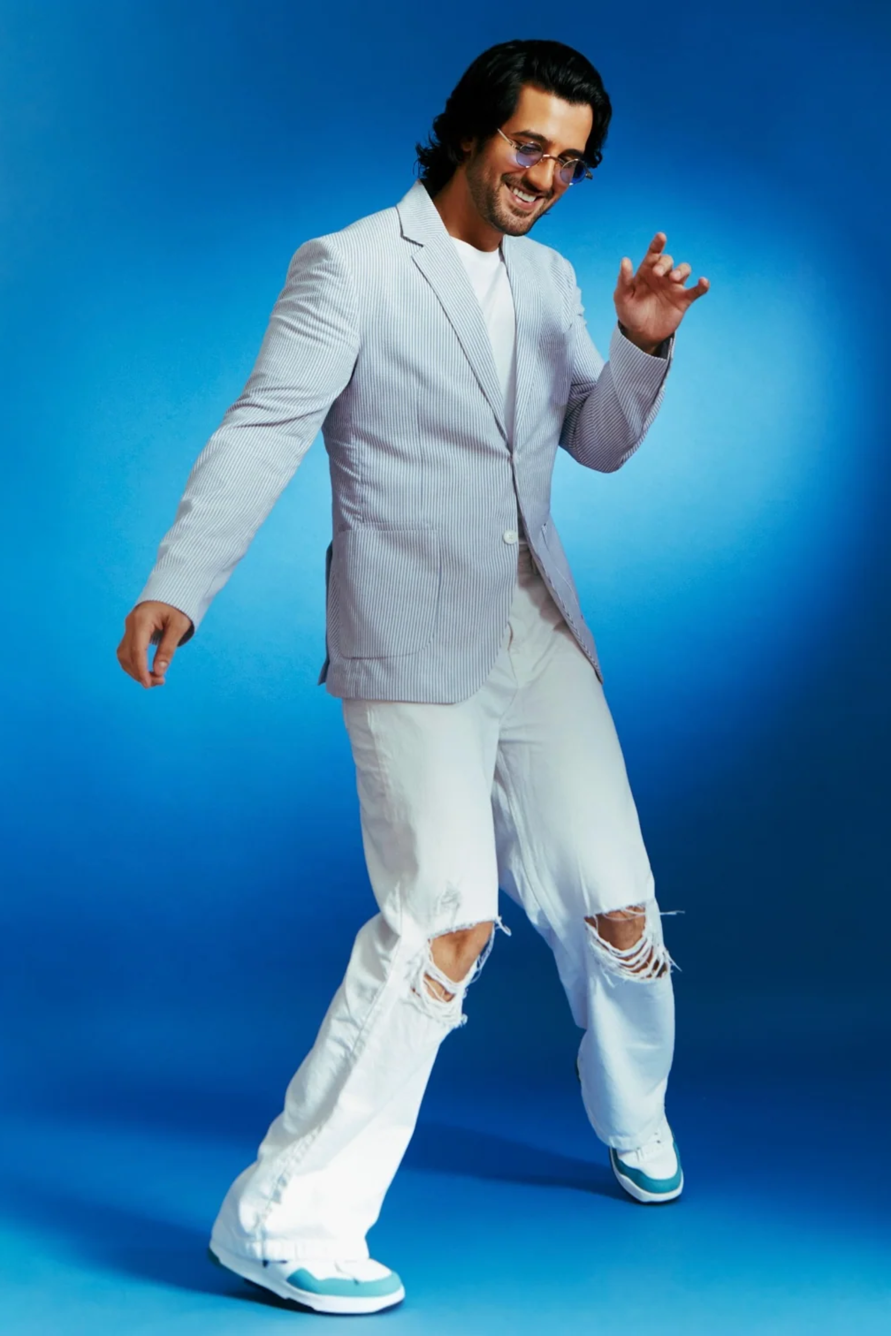 Aditya Seal in Sky Blue Seersucker Blazer