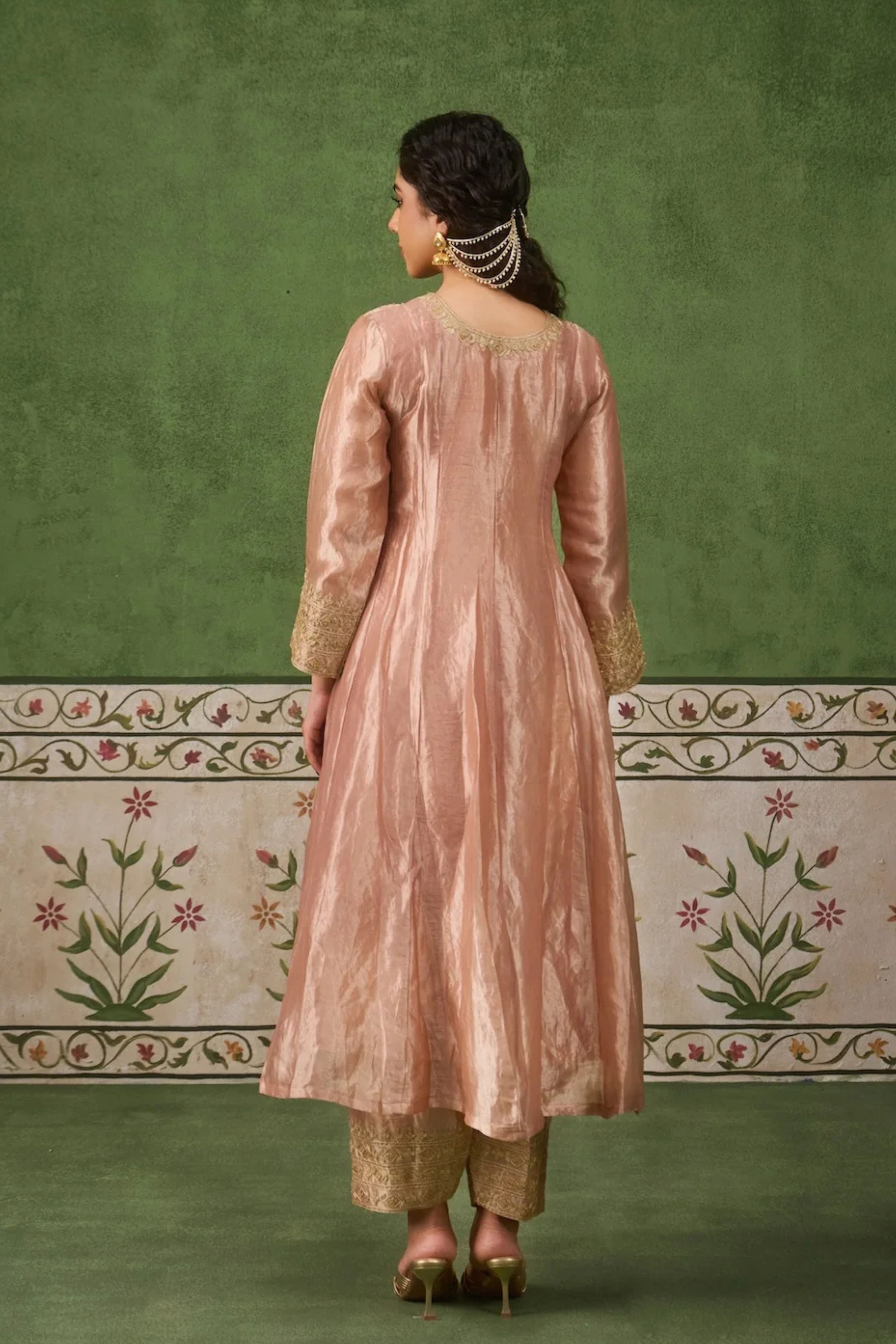 Reet Blush Pink Tissue Anarkali Kurta Set