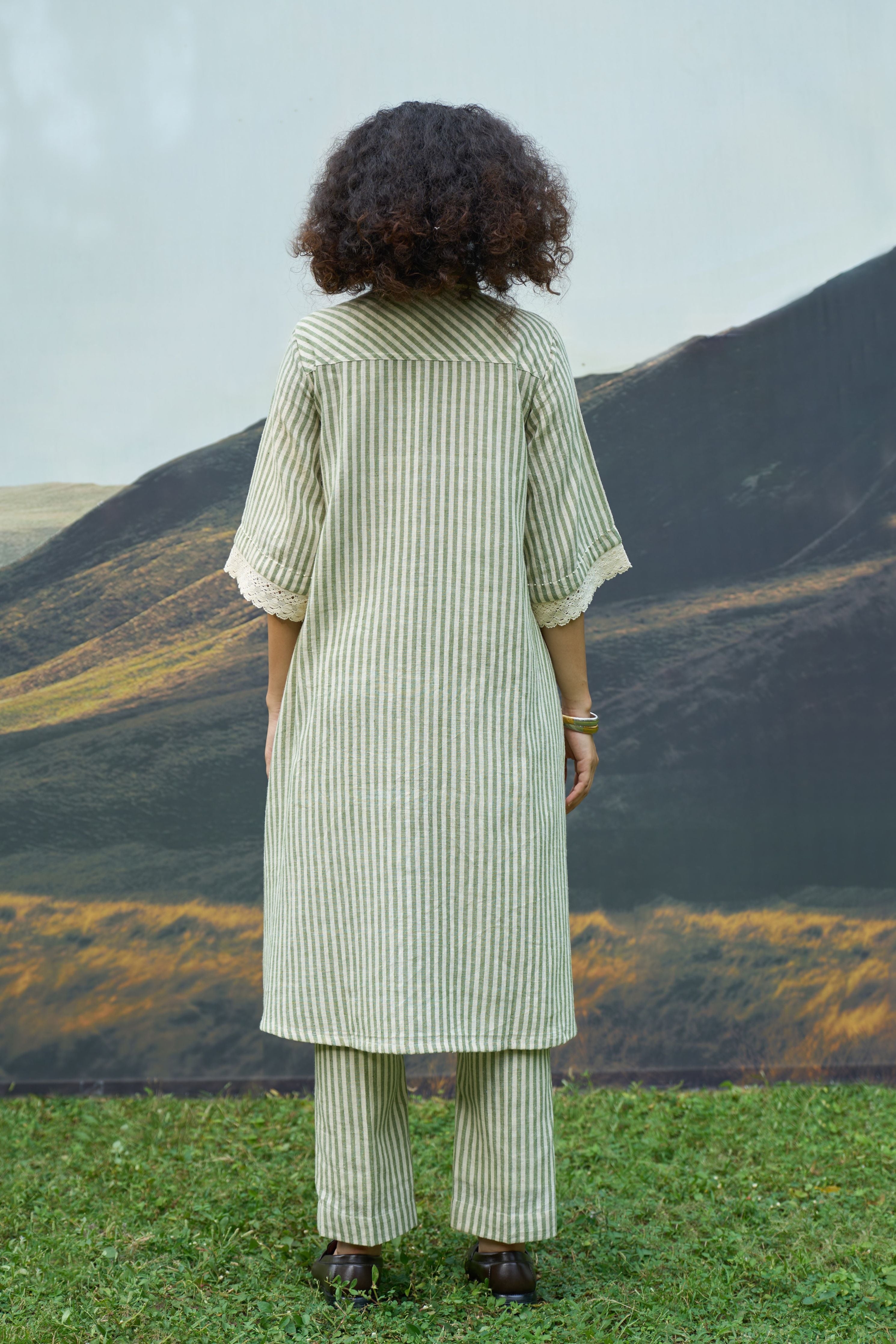 Moss Striped Tent Shirt Dress