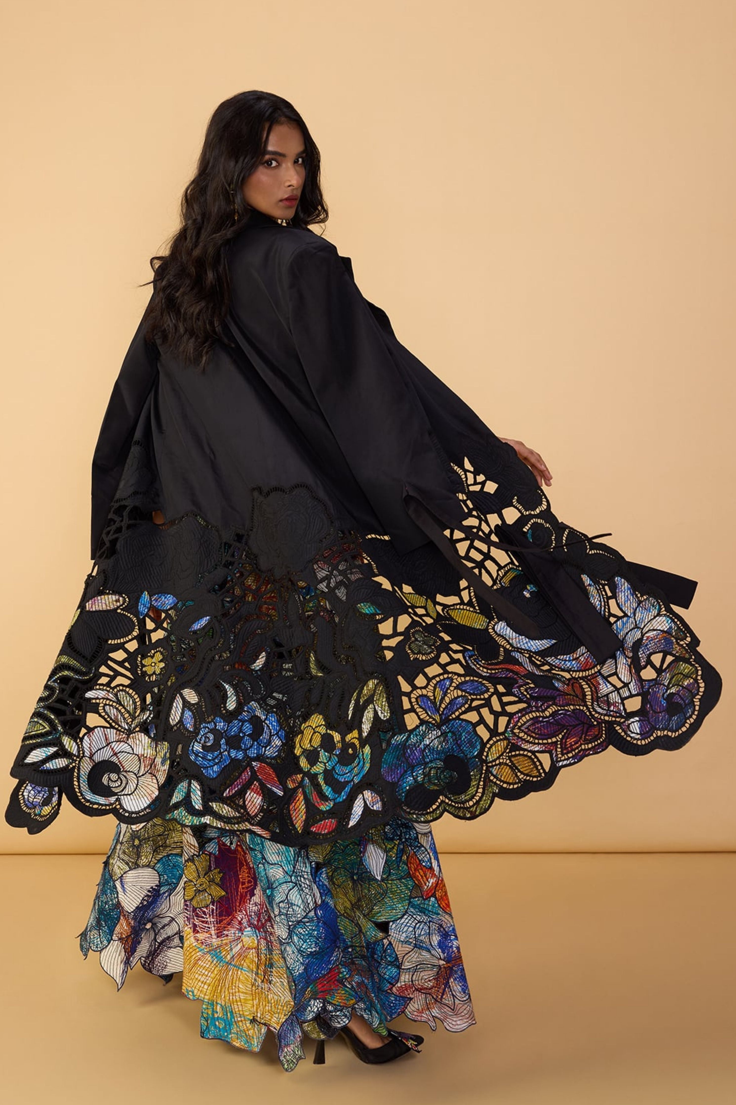 Denzel Trench With Larissa Corset Blouse & Zoya Lehenga Skirt