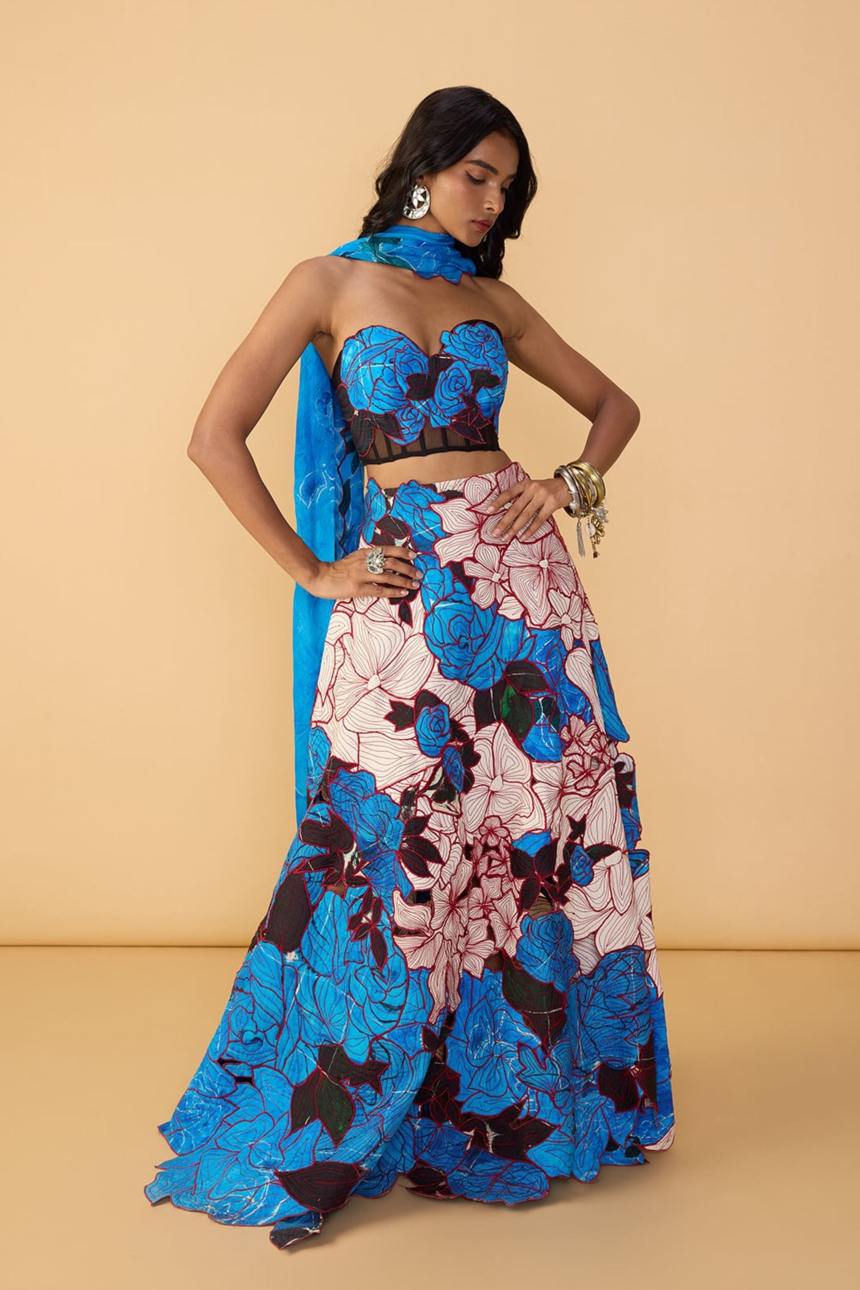 Starla Corset Blouse With Sachi Lehenga Skirt & Scallop Dupatta