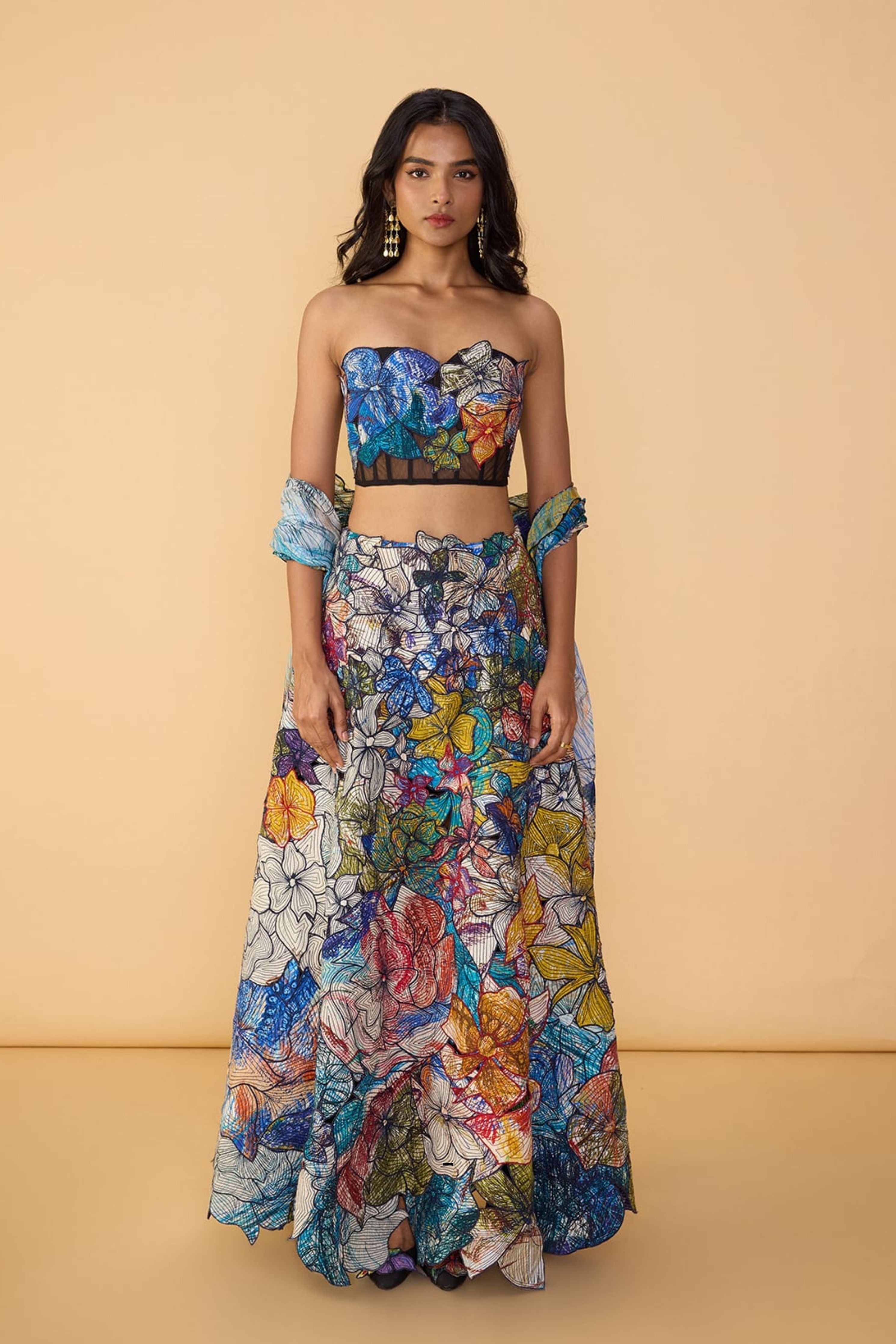 Larissa Corset Blouse With Zoya Lehenga Skirt & Scallop Dupatta