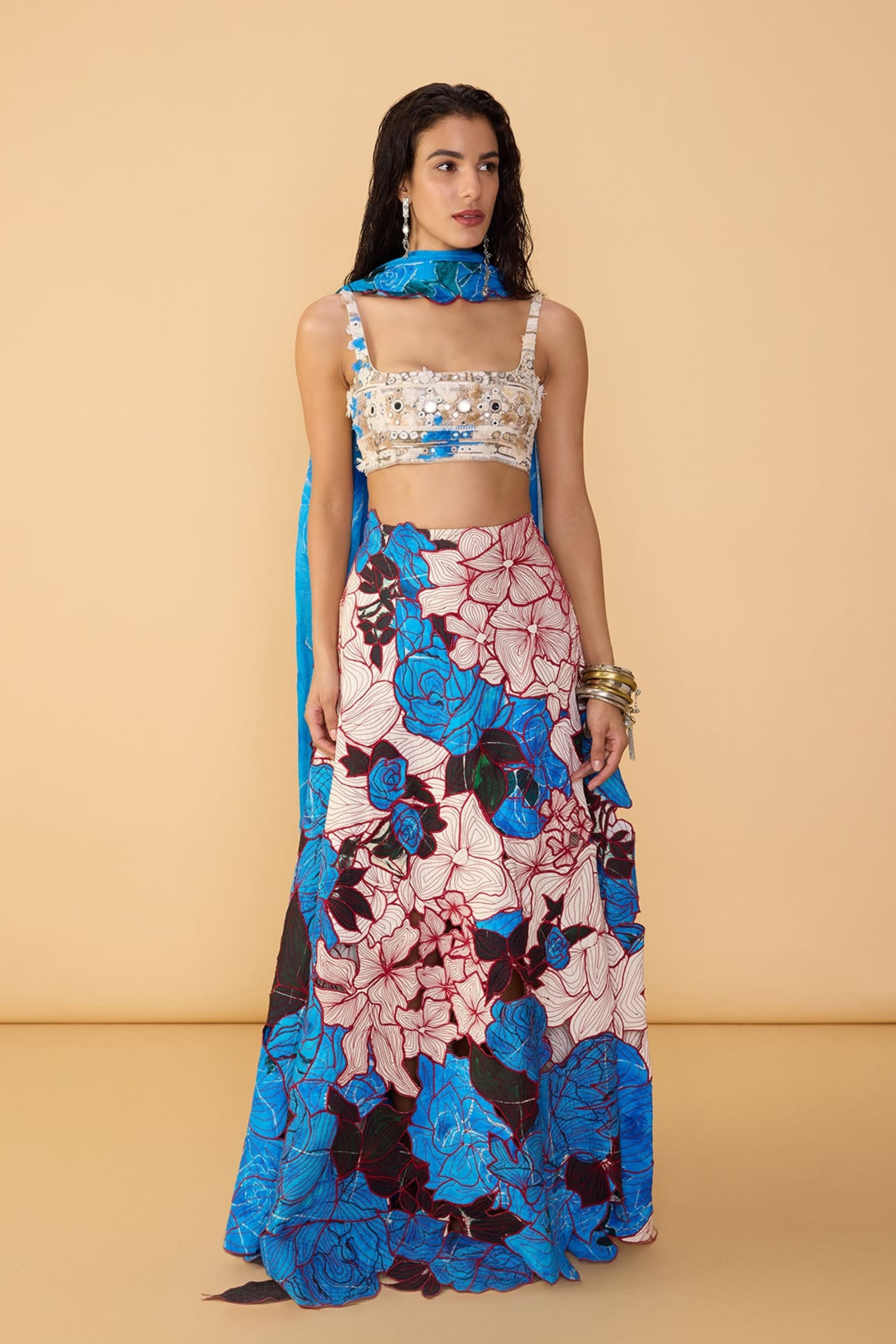 Malaika Bustier With Sachi Lehenga Skirt & Scallop Dupatta