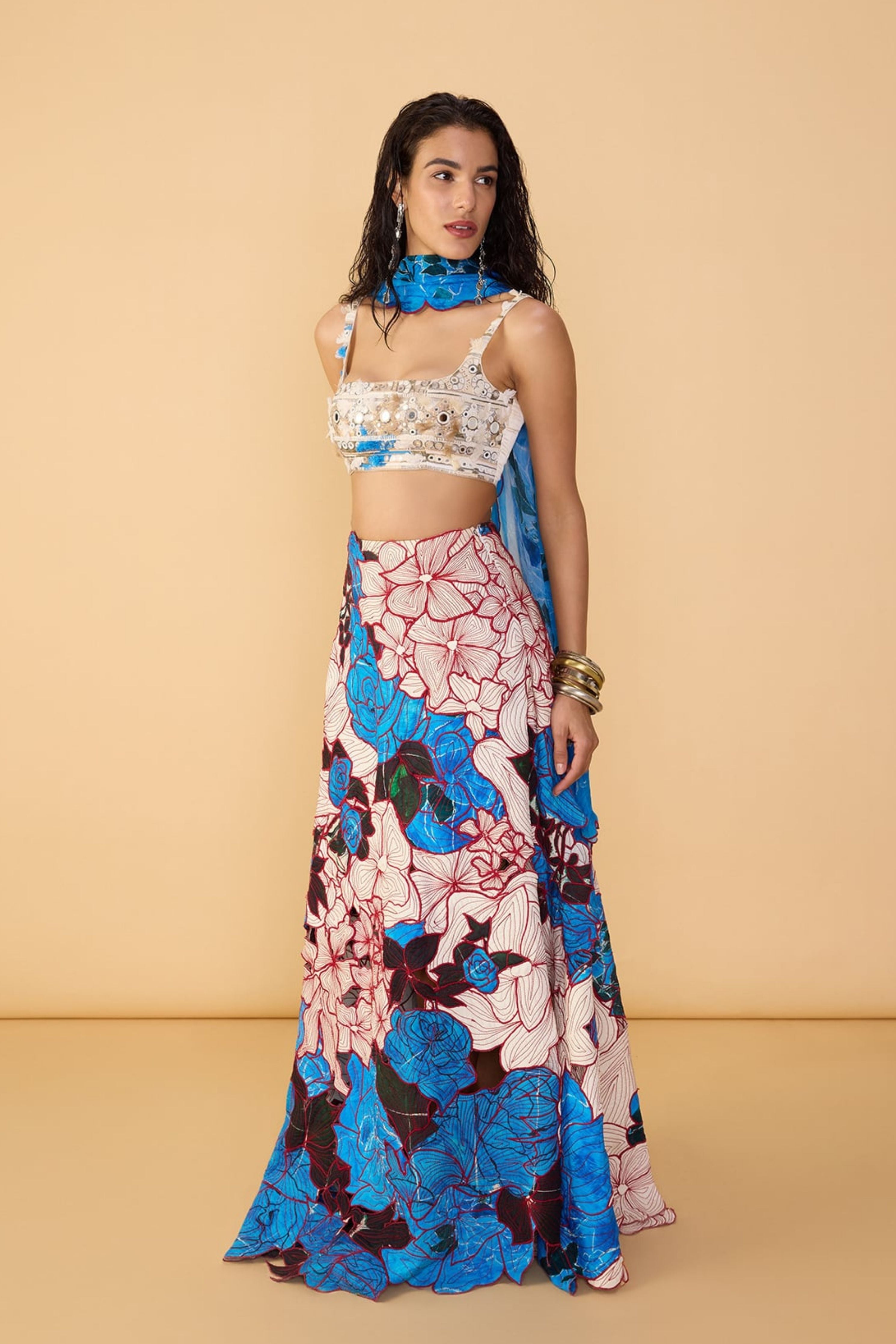 Malaika Bustier With Sachi Lehenga Skirt & Scallop Dupatta