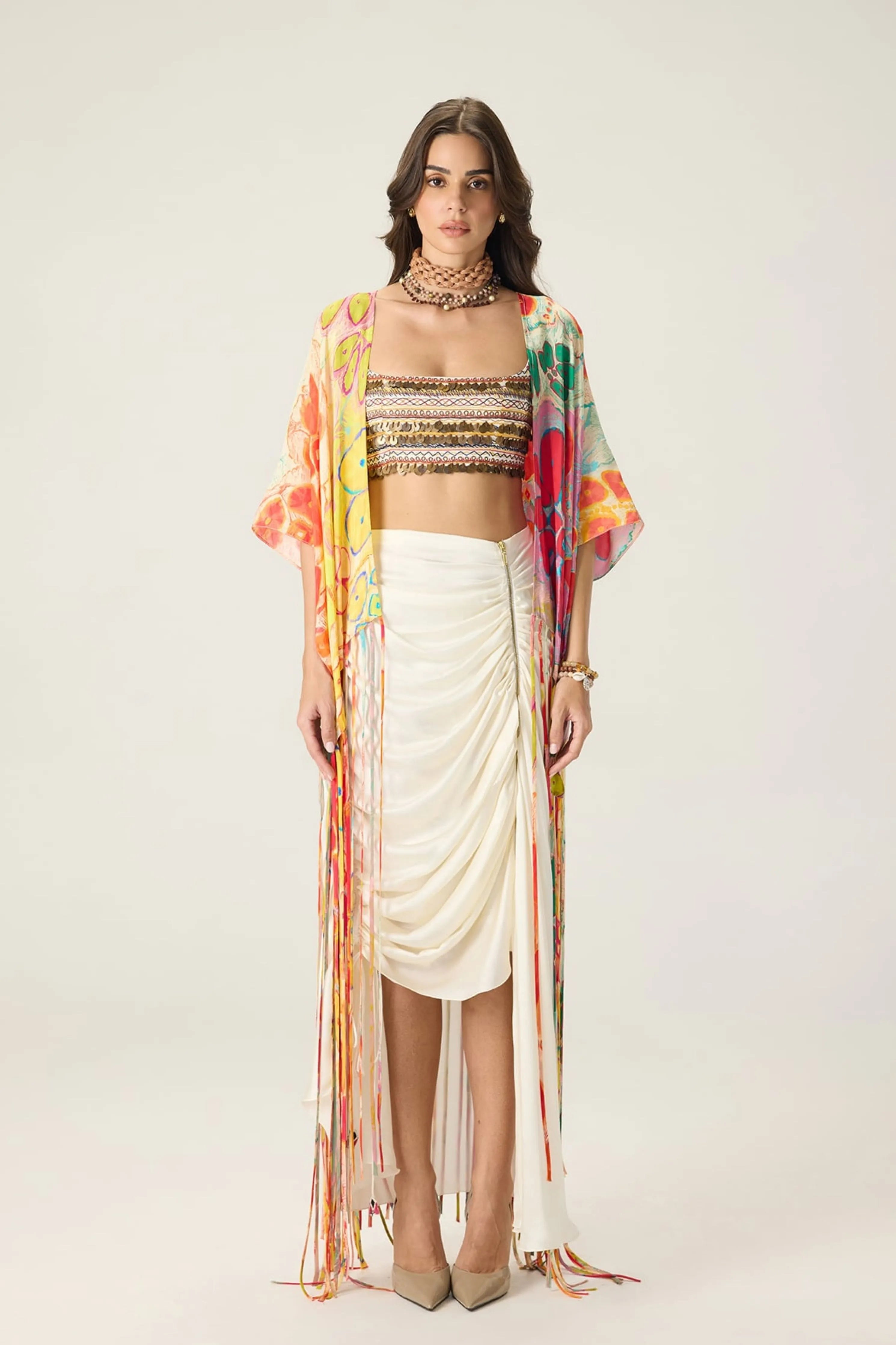 Melanine Bustier With Leni Cape & Quincy Skirt