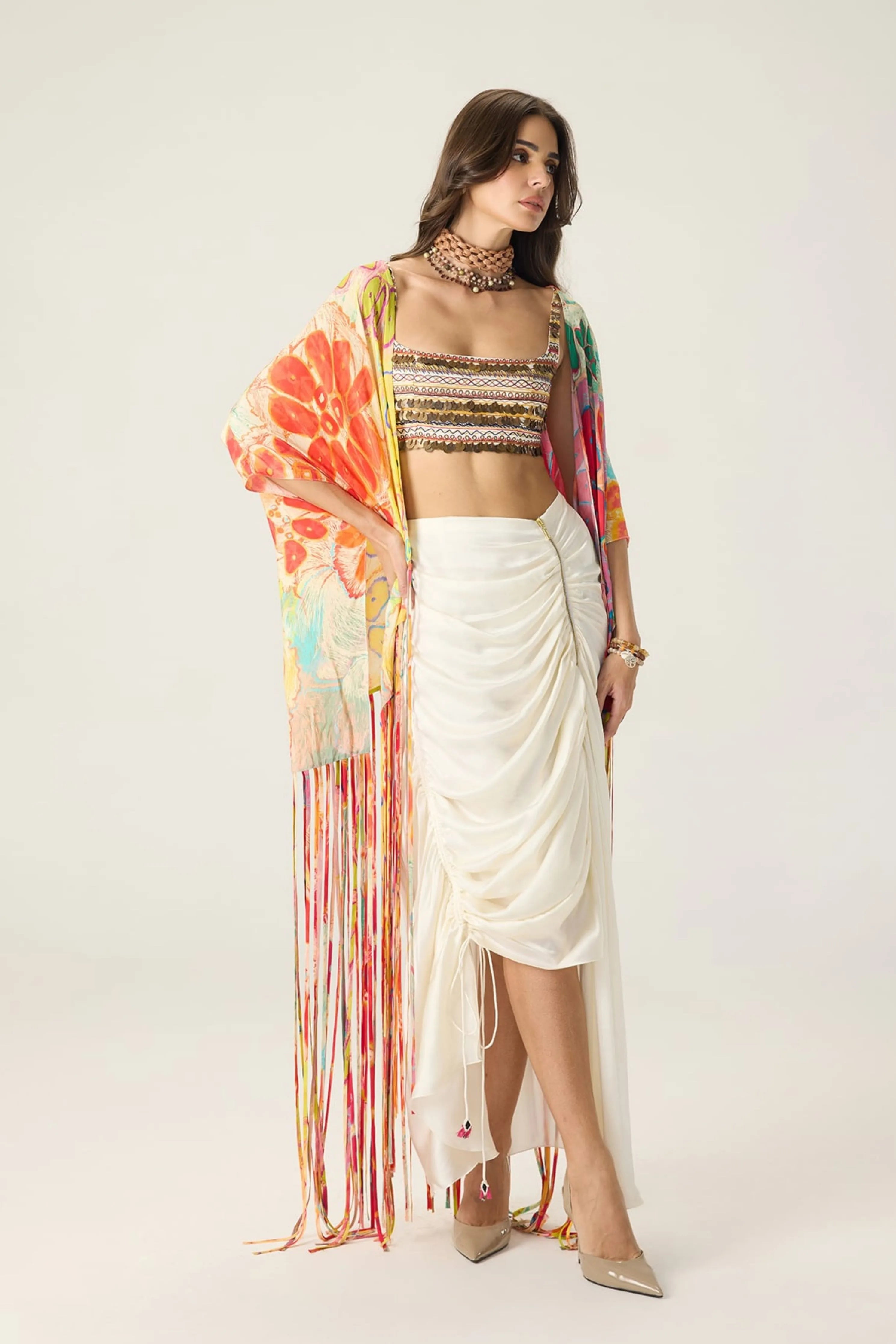 Melanine Bustier With Leni Cape & Quincy Skirt