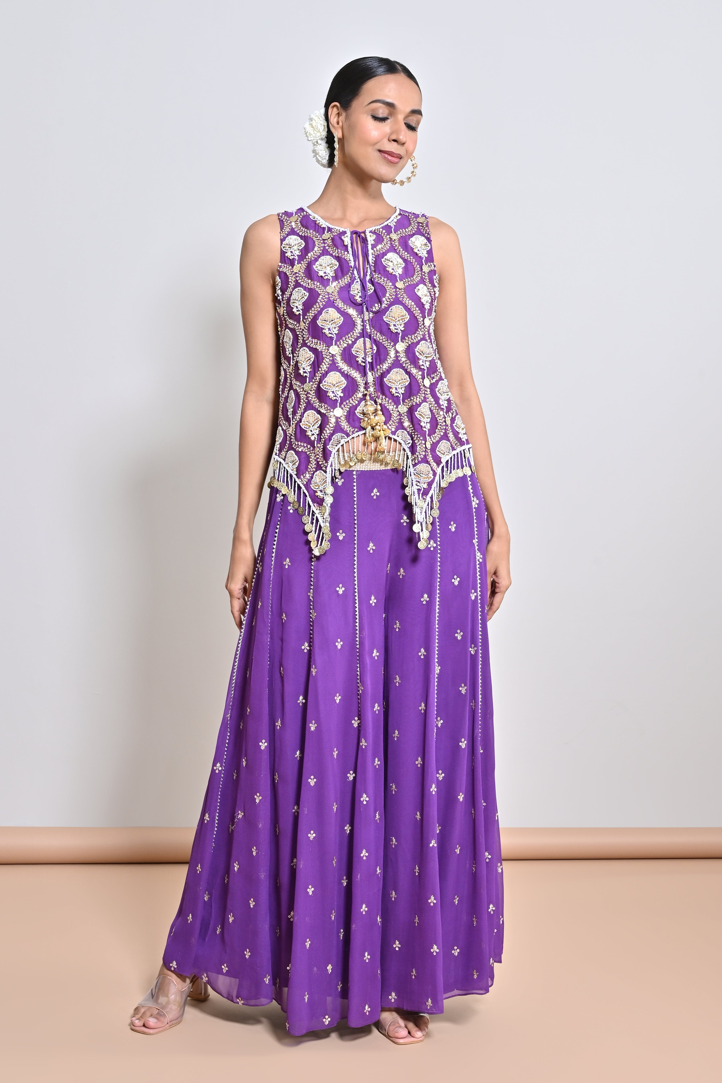 Purple Pearl Embroidered Tunic Set