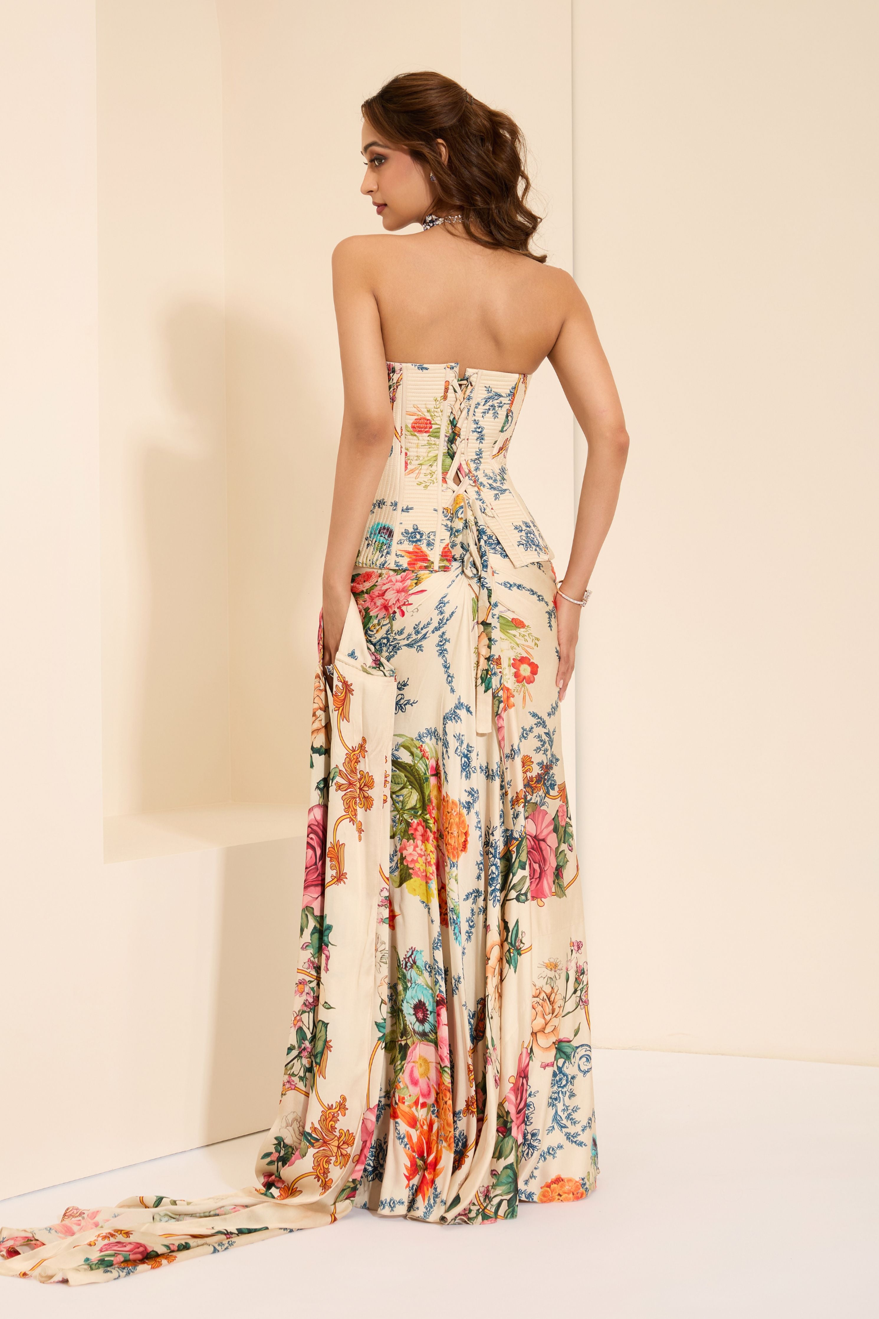 Snow Veil Corset Drape Skirt Set