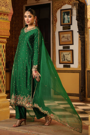 Ahista Green Mayur Applique Long Kurta Set