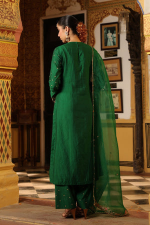 Ahista Green Mayur Applique Long Kurta Set