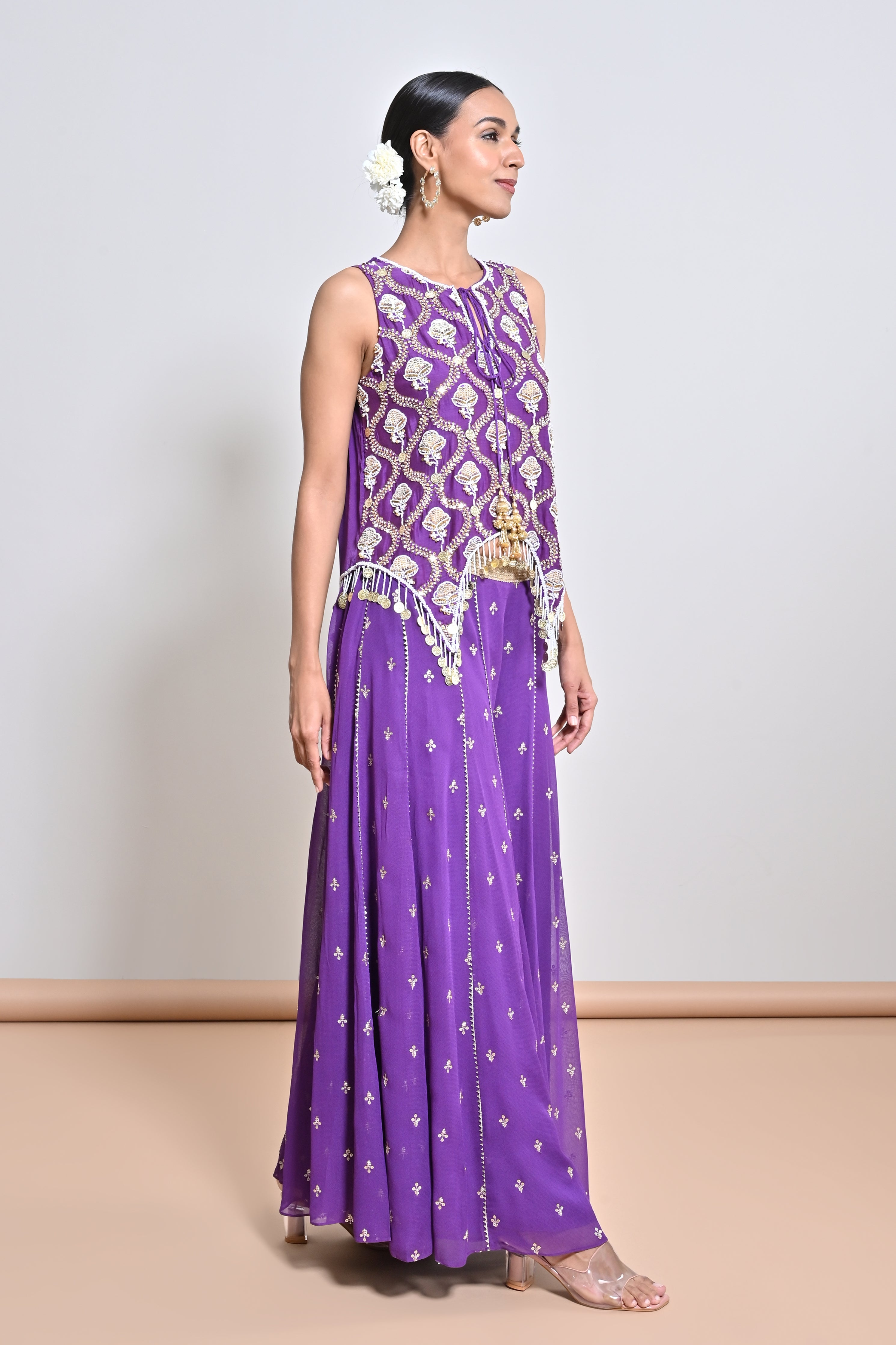 Purple Pearl Embroidered Tunic Set