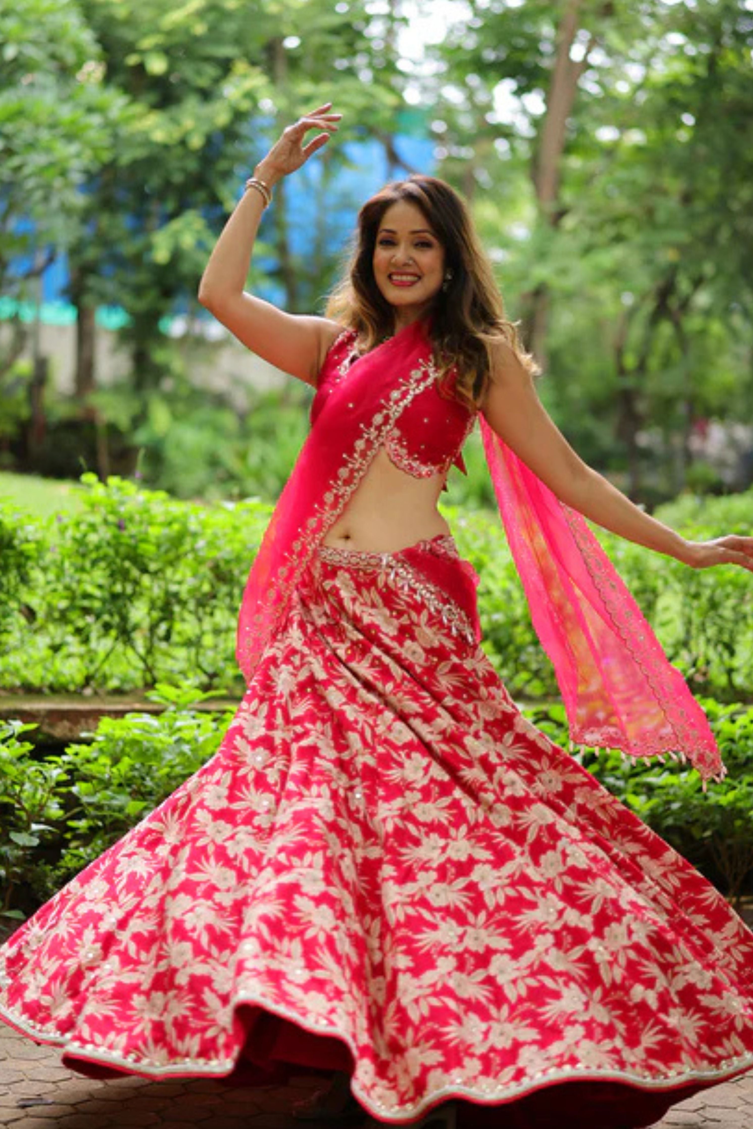 Vidya Malavde In Cherry Red Silk Lehenga Set