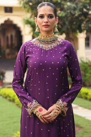 Ahista Purple Mayur Applique Long Kurta Set