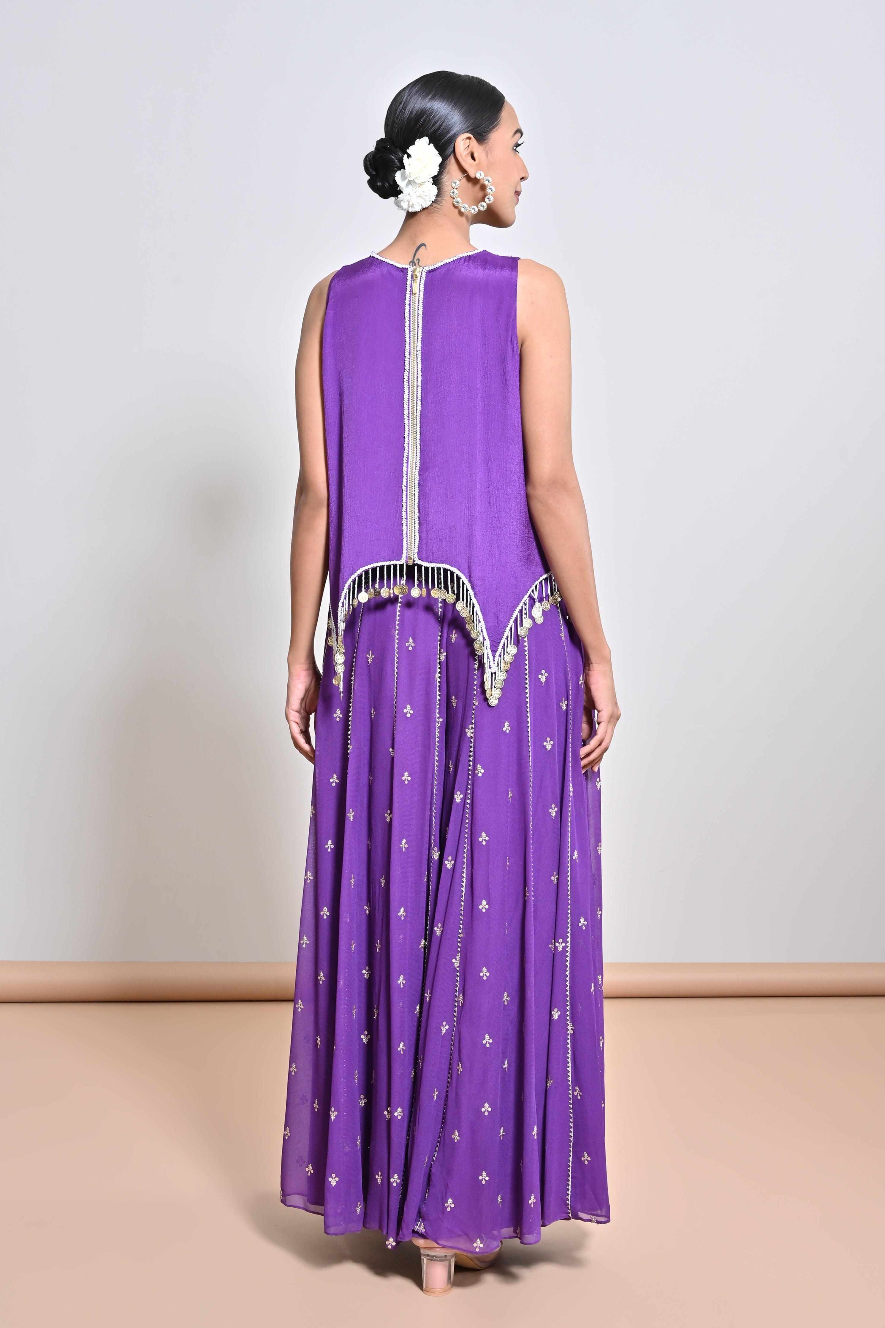 Purple Pearl Embroidered Tunic Set