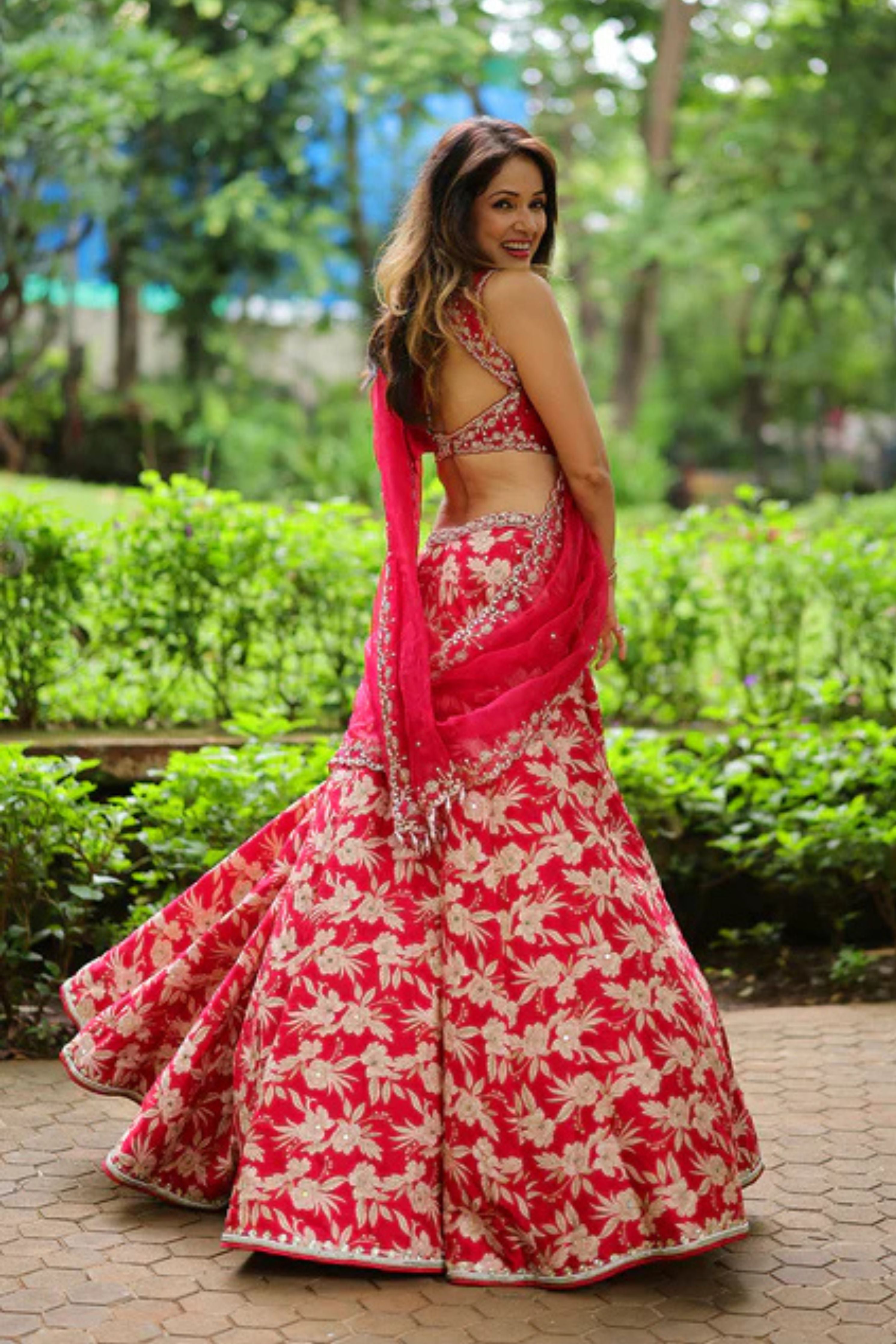 Vidya Malavde In Cherry Red Silk Lehenga Set