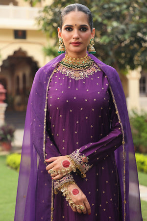 Ahista Purple Mayur Applique Long Kurta Set