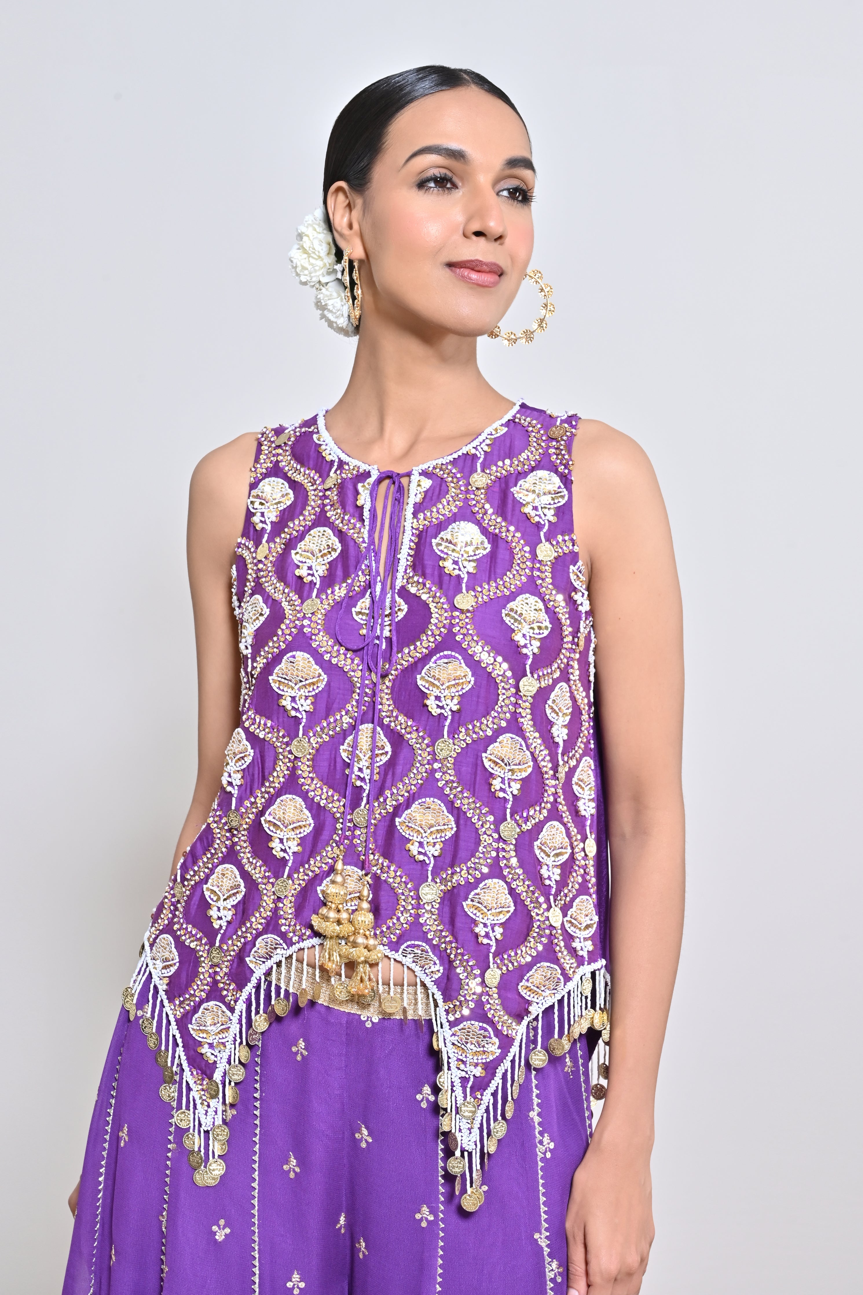 Purple Pearl Embroidered Tunic Set