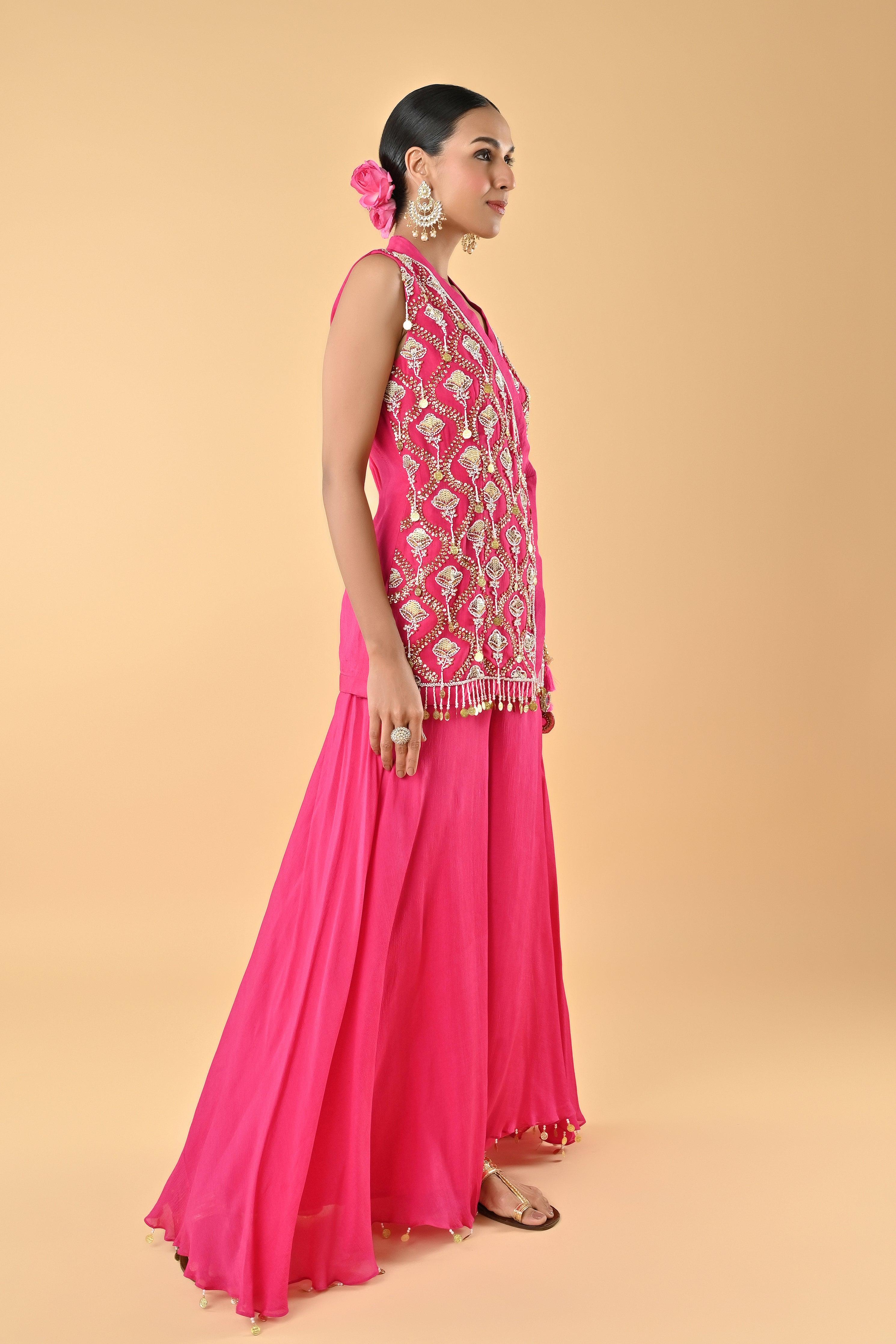 Pink Pearl Embroidered Tunic Set