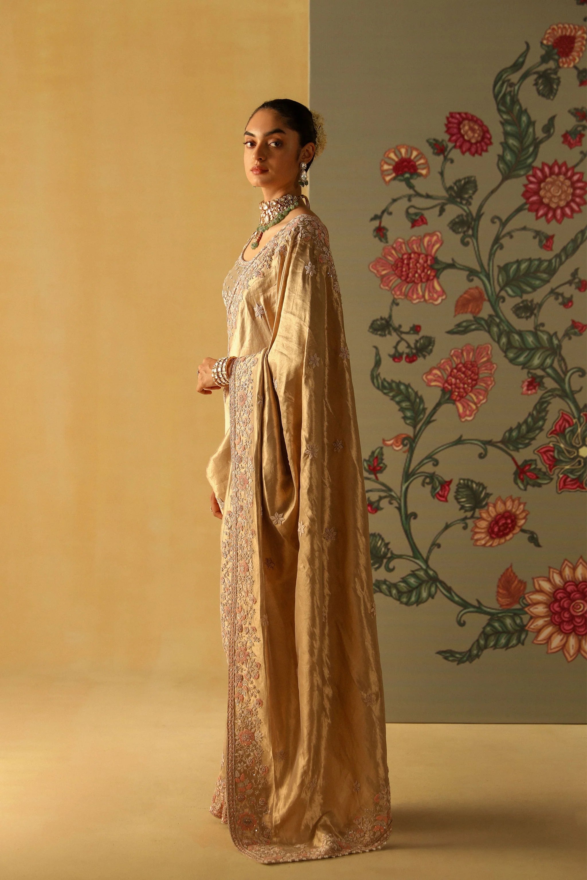 Zeenat Gold Tissue Saree Set