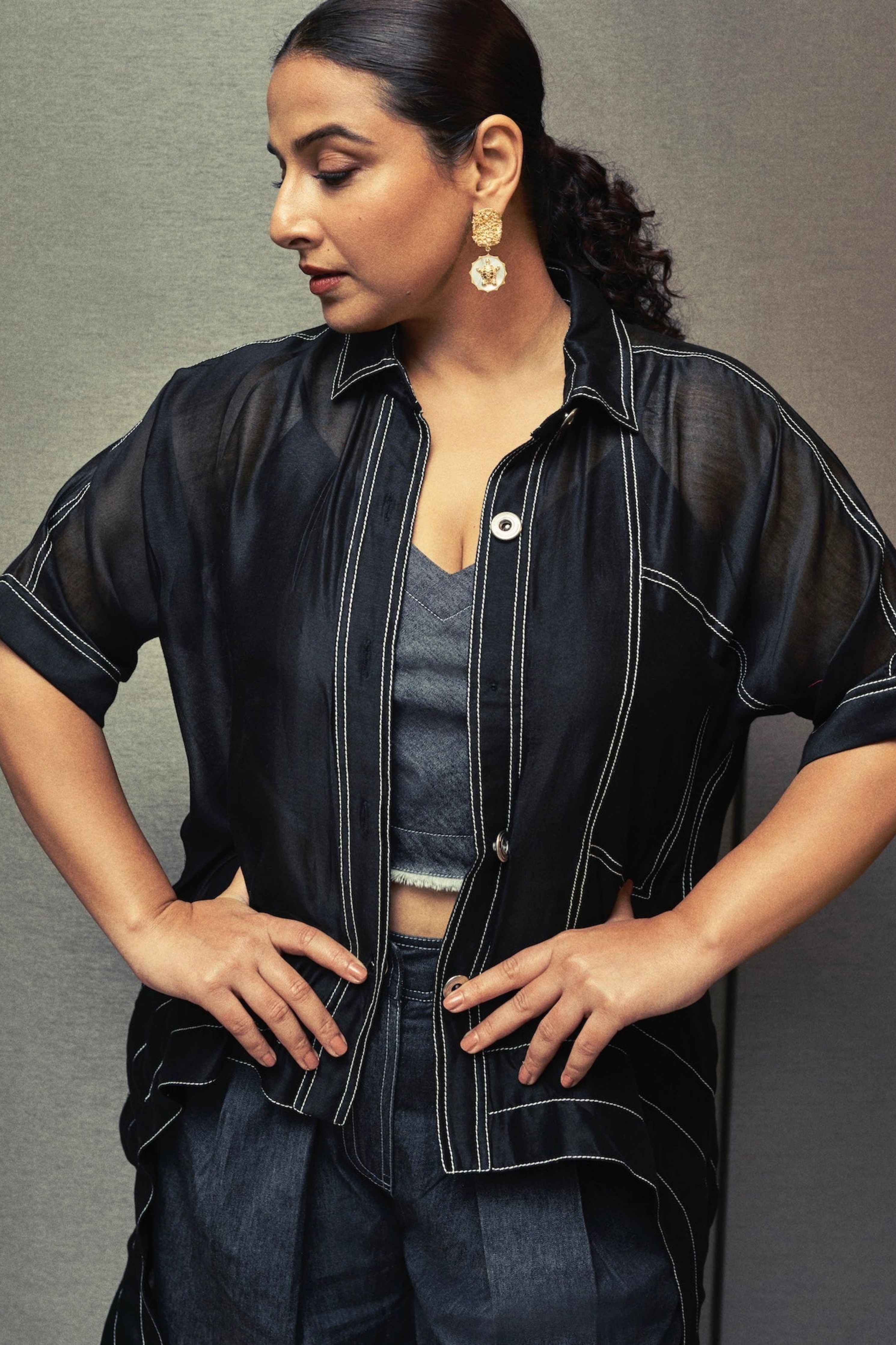Vidya Balan In BLACK ASYMMETRICAL DRAWSTRING INVERTED U