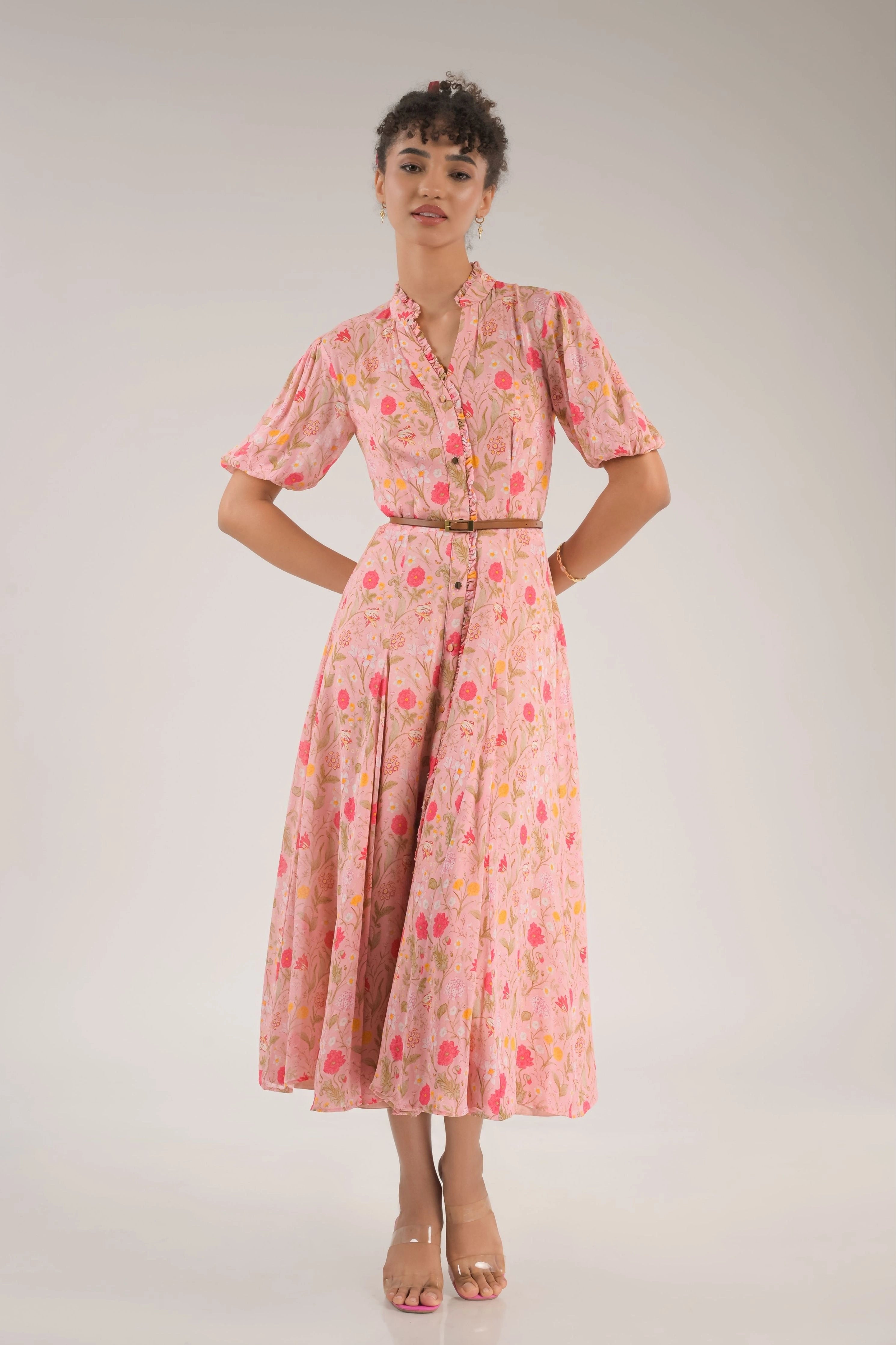 Dahlia Pink Floral Midi Dress