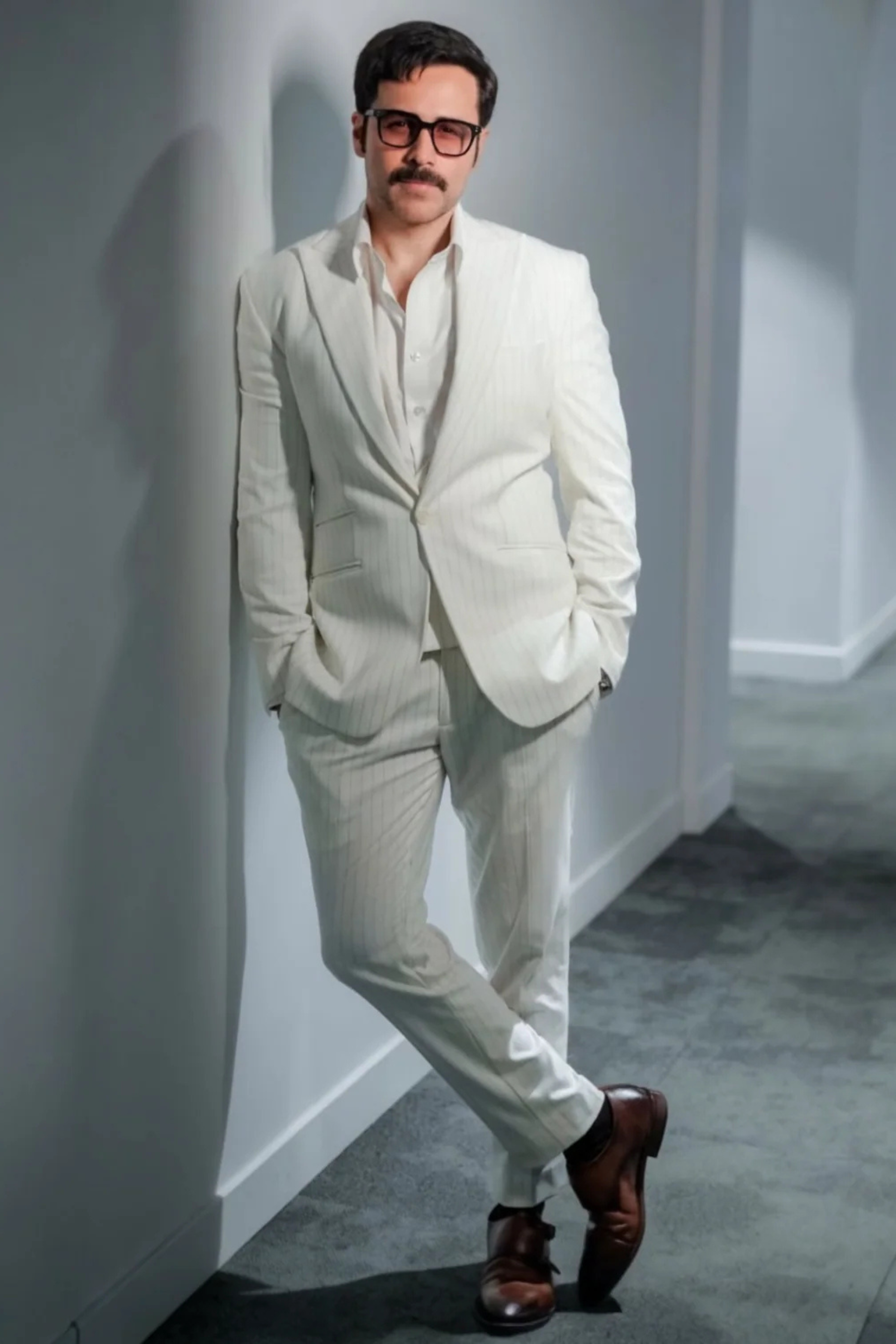 Emraan Hashmi in Off-White Pinstripe Ceremonial Ensemble